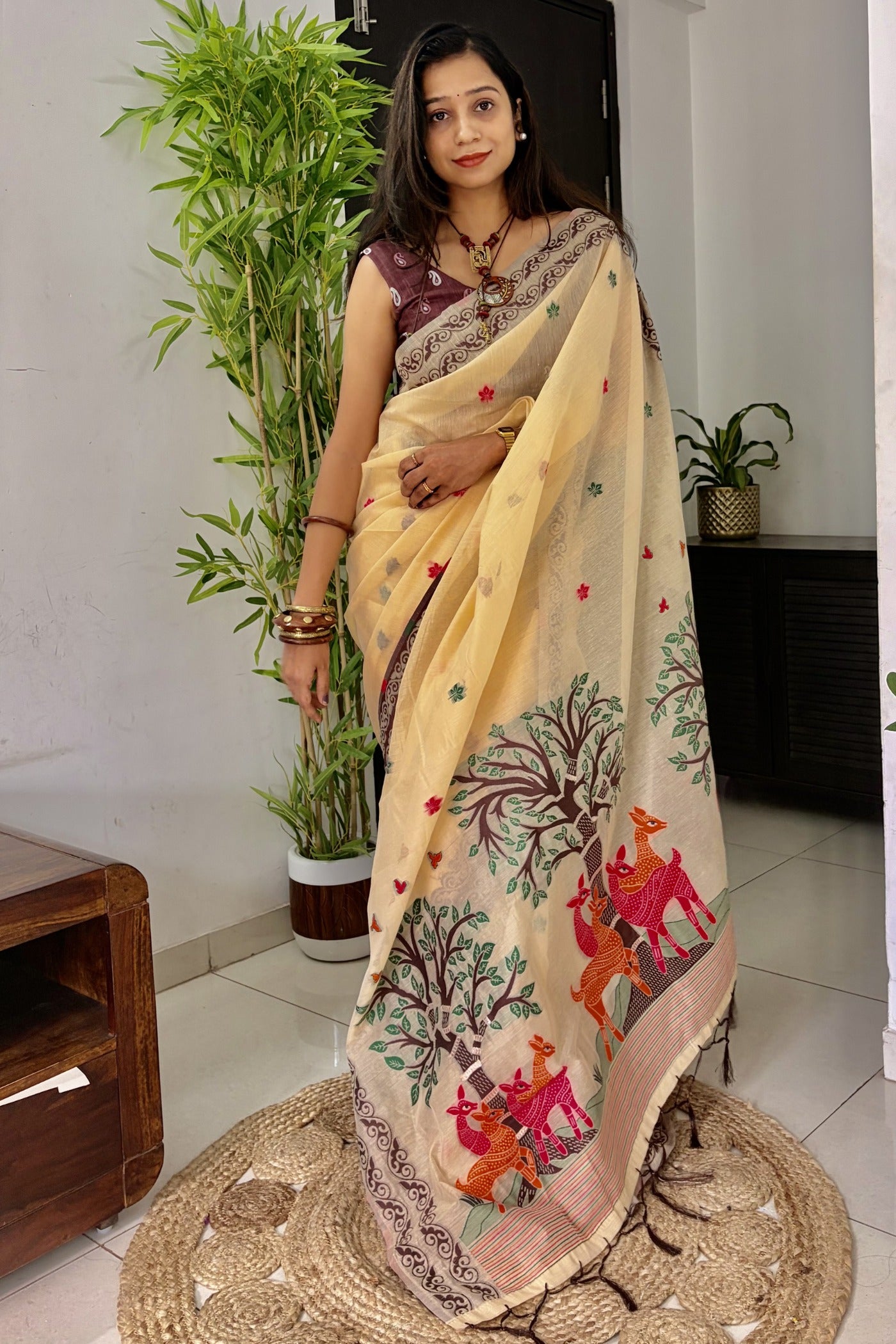 Buy MySilkLove Brandy Handloom Muga Cotton Saree Online