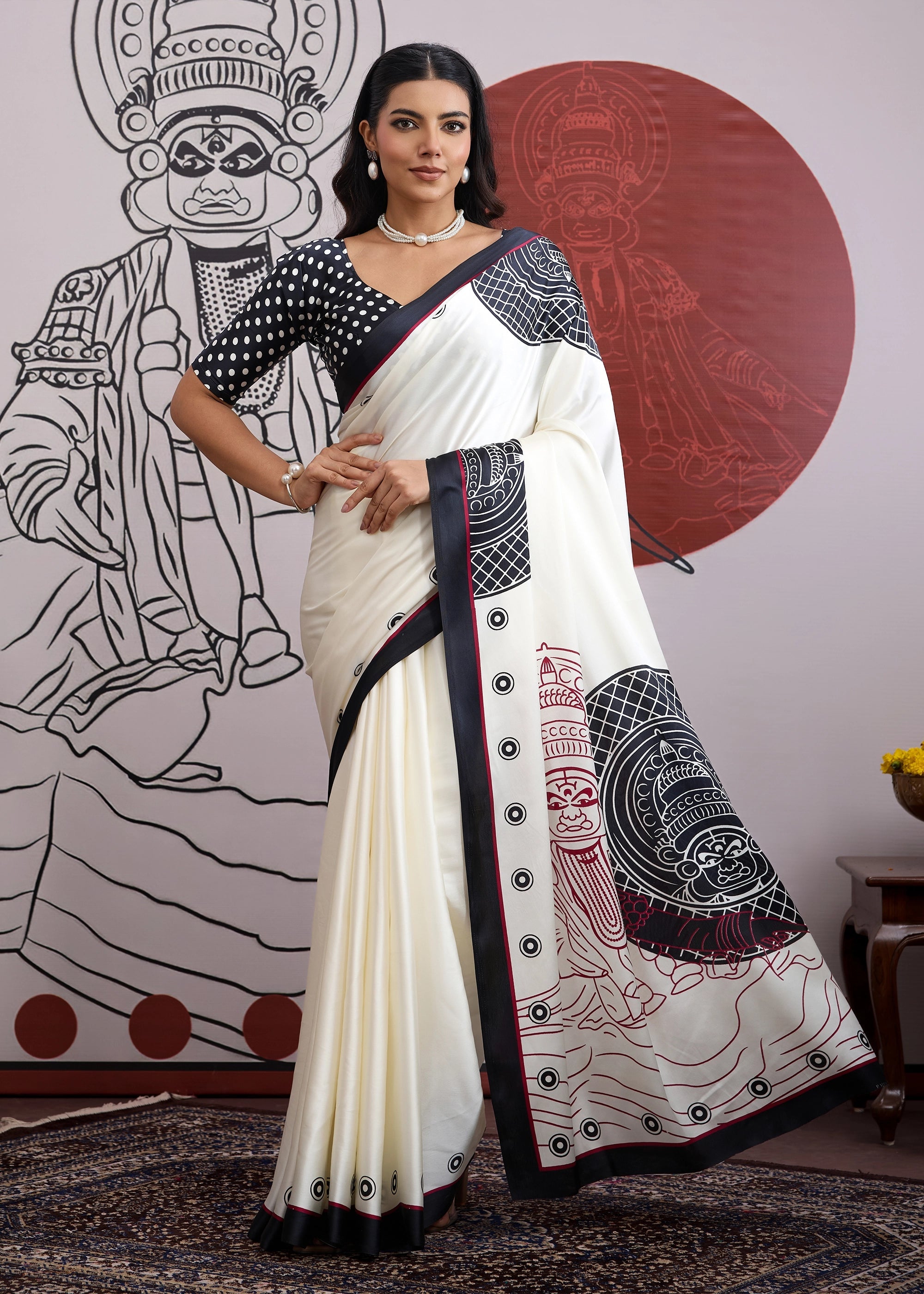 Buy MySilkLove Cool Black and White Printed Satin Crepe Silk Saree Online