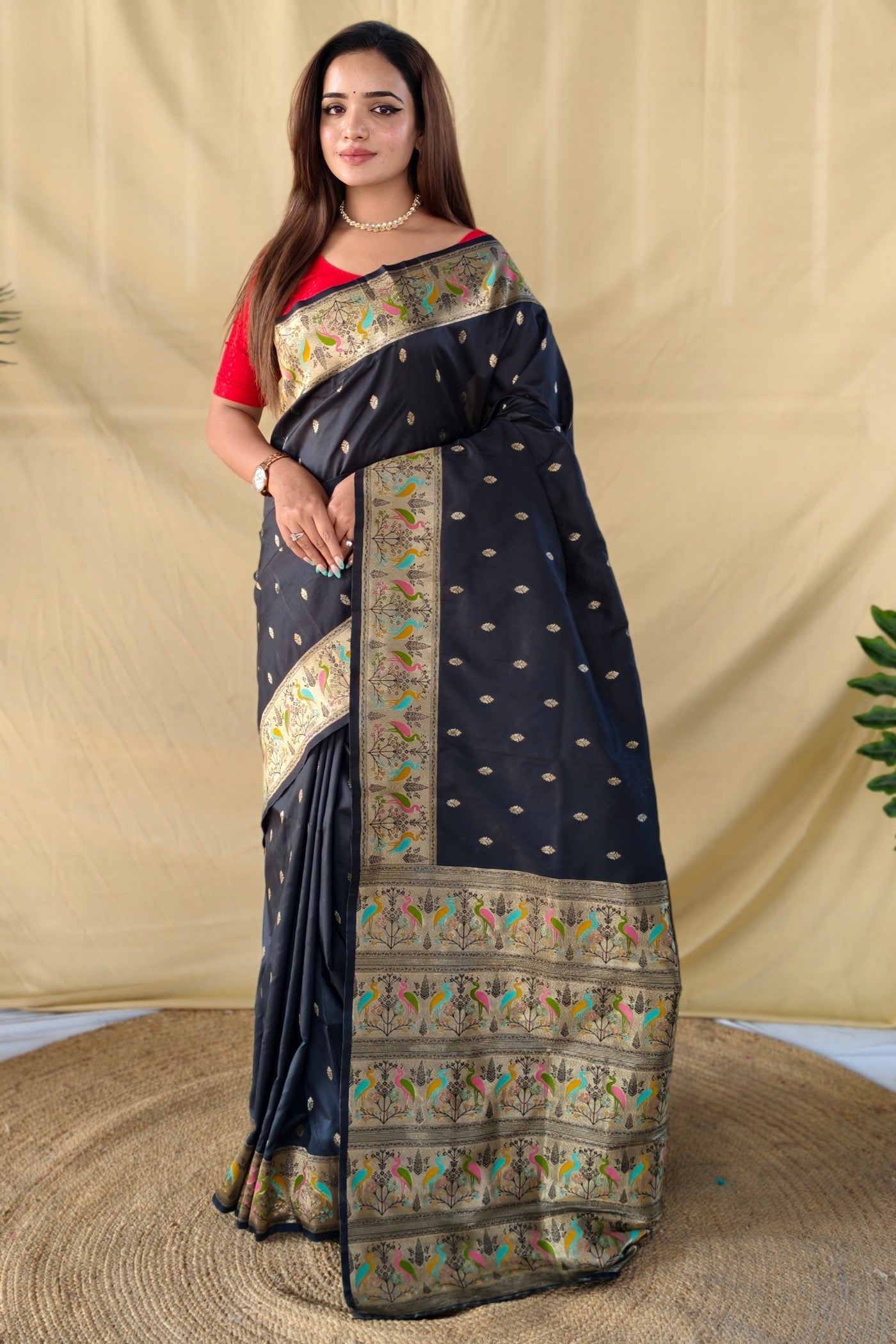 Buy MySilkLove Obsidian Black Woven Banarasi Soft Silk Saree Online