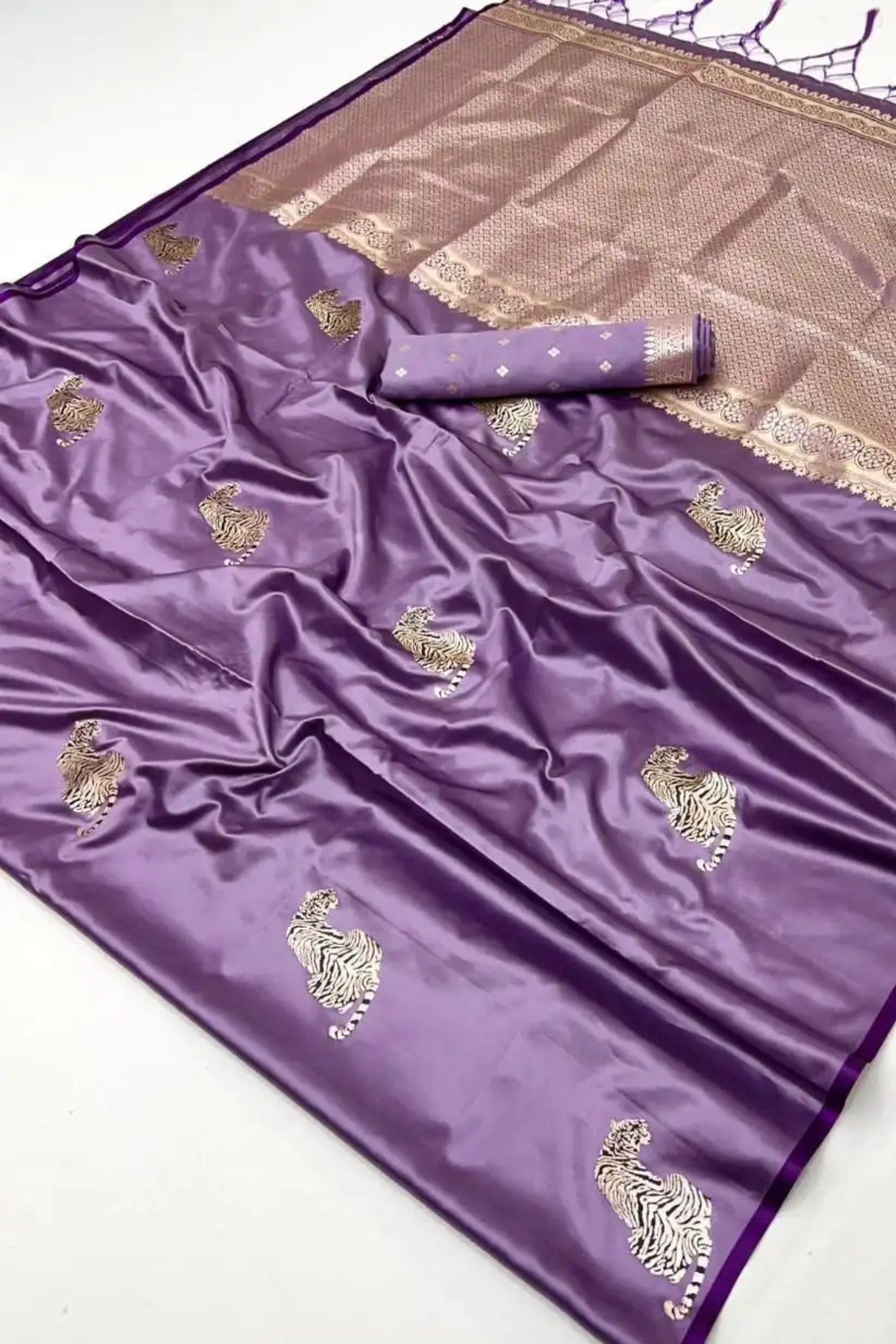 Buy MySilkLove Wisteria Purple Handloom Satin Soft Silk Saree Online