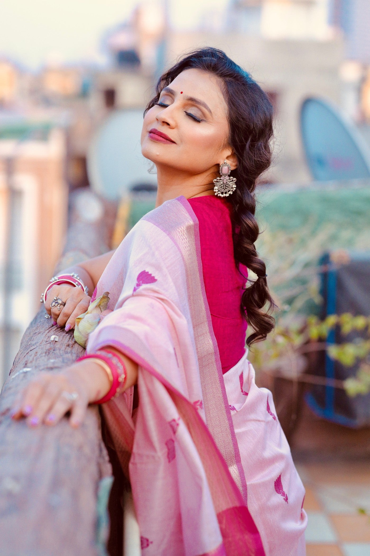 Buy MySilkLove Amaranth Pink Woven Modal Cotton Saree Online