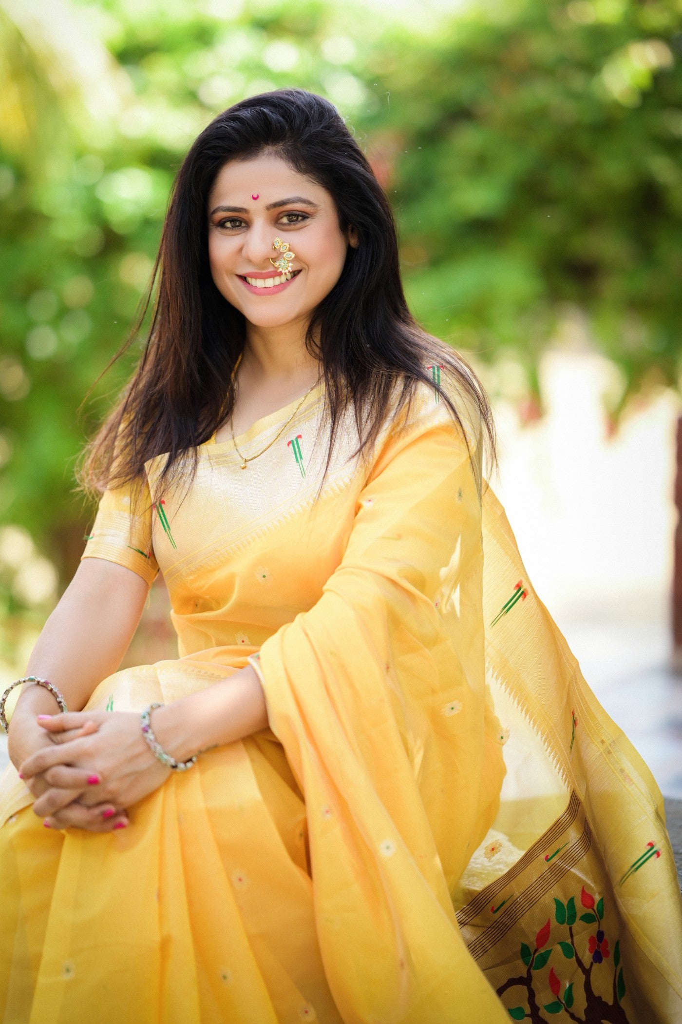 Buy MySilkLove Bumblebee Yellow Organza Woven Paithani Saree Online