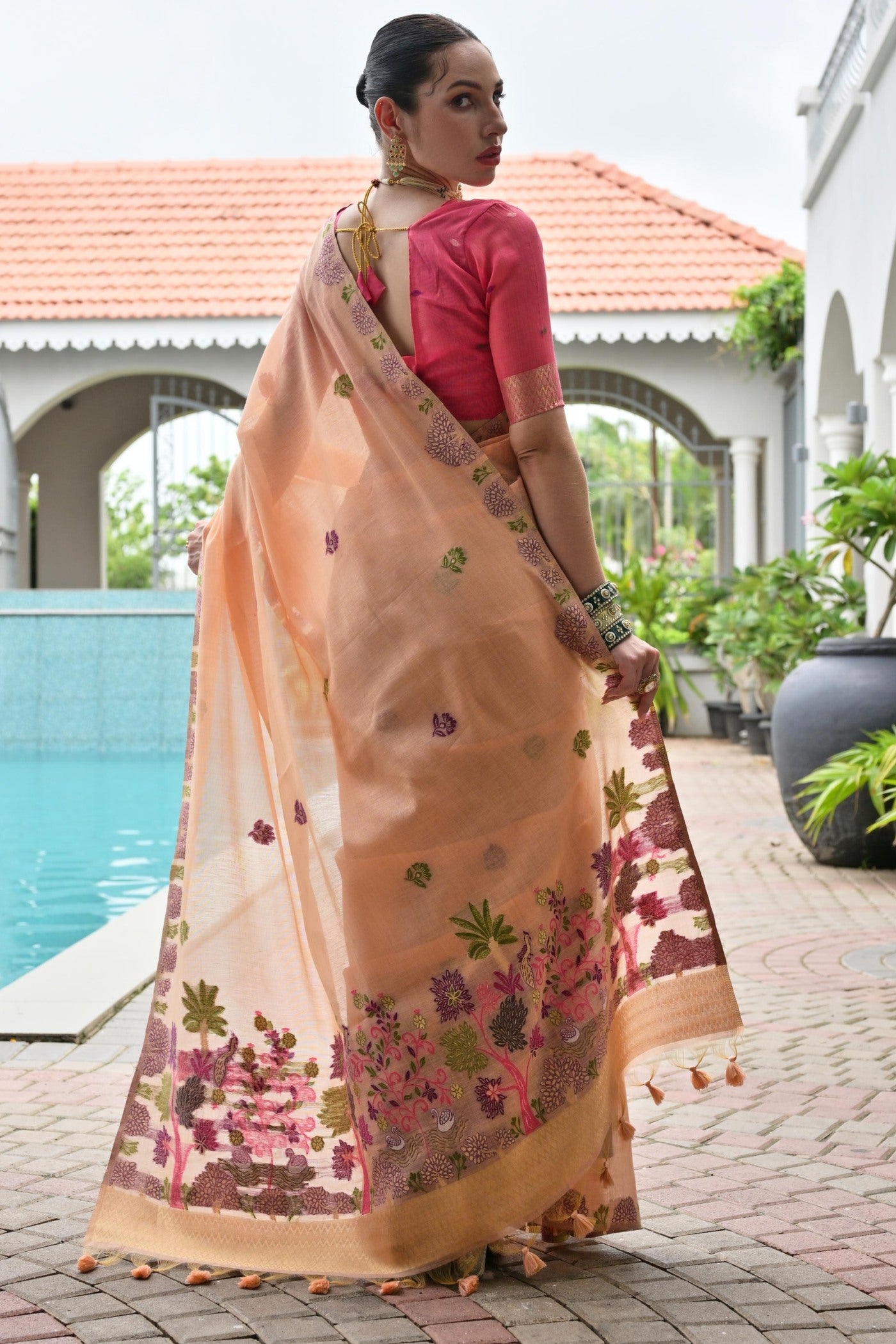 Buy MySilkLove Maple Orange Woven Muga Cotton Saree Online