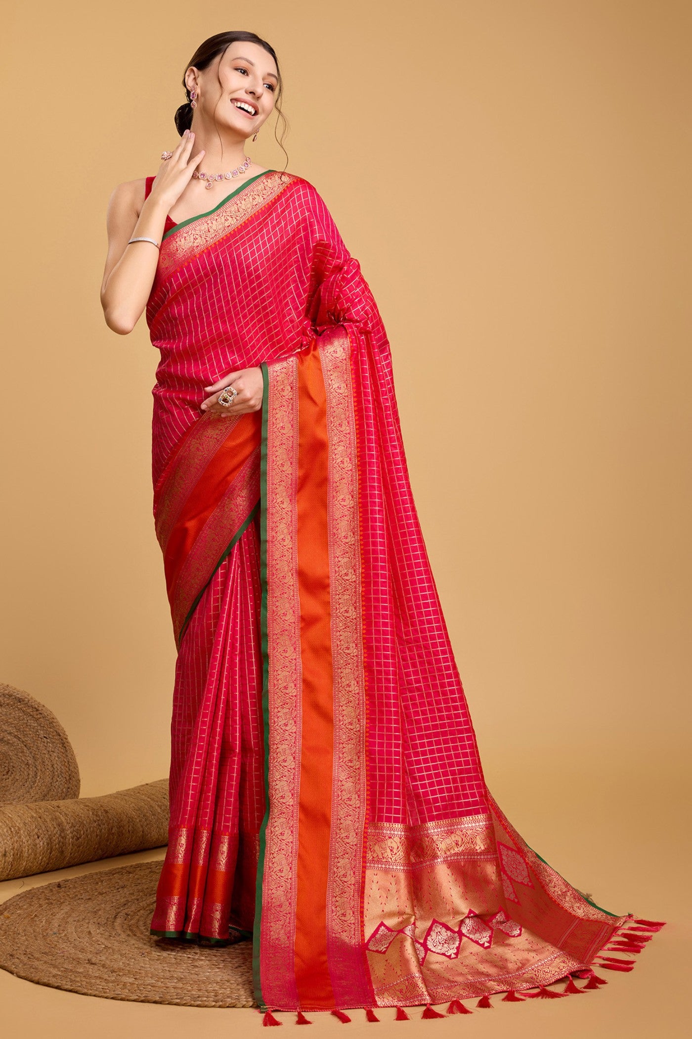 Buy MySilkLove Chilli Red Zari Woven Banarasi Saree Online