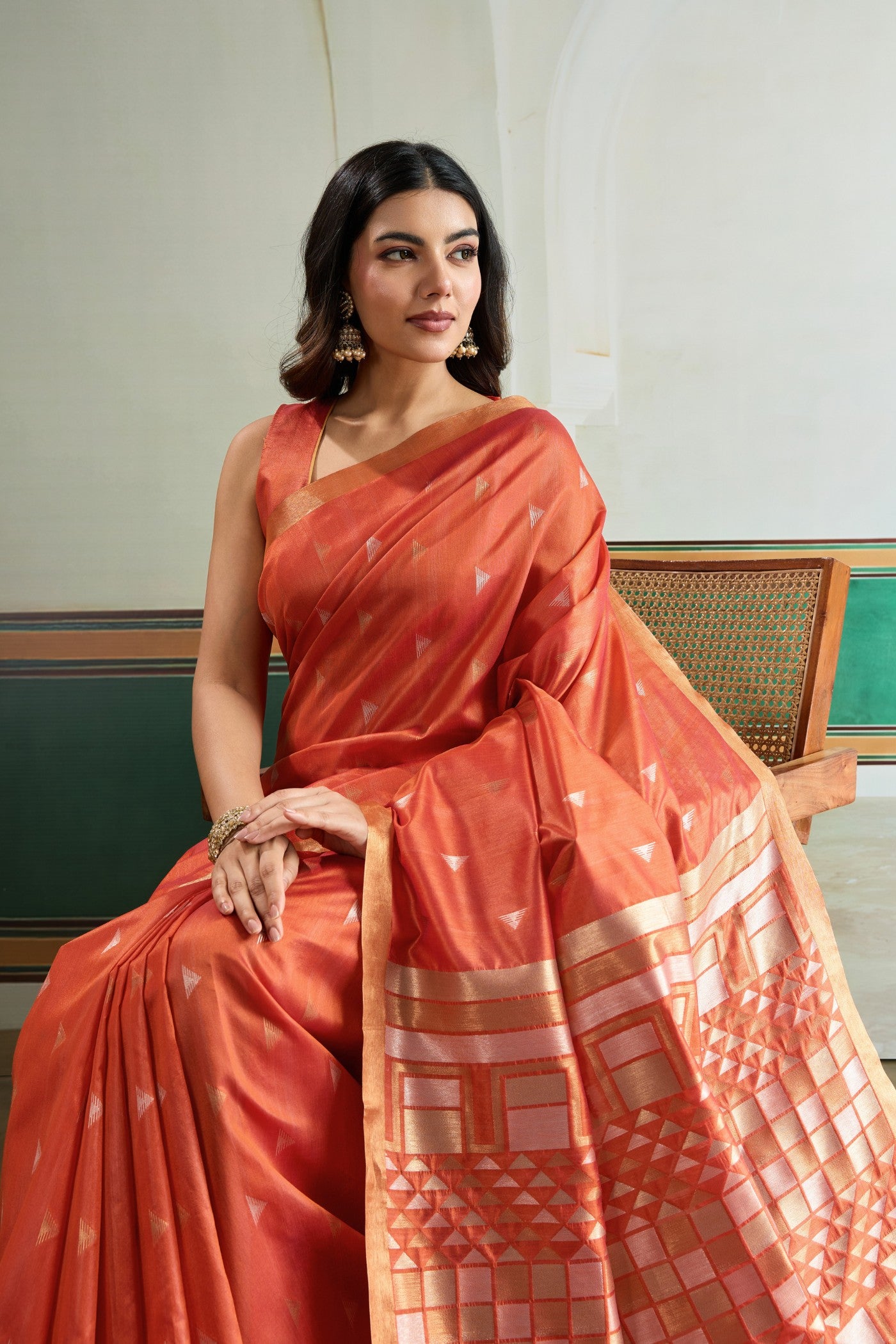 Buy MySilkLove Caramel Orange Tussar Handloom Silk Saree Online