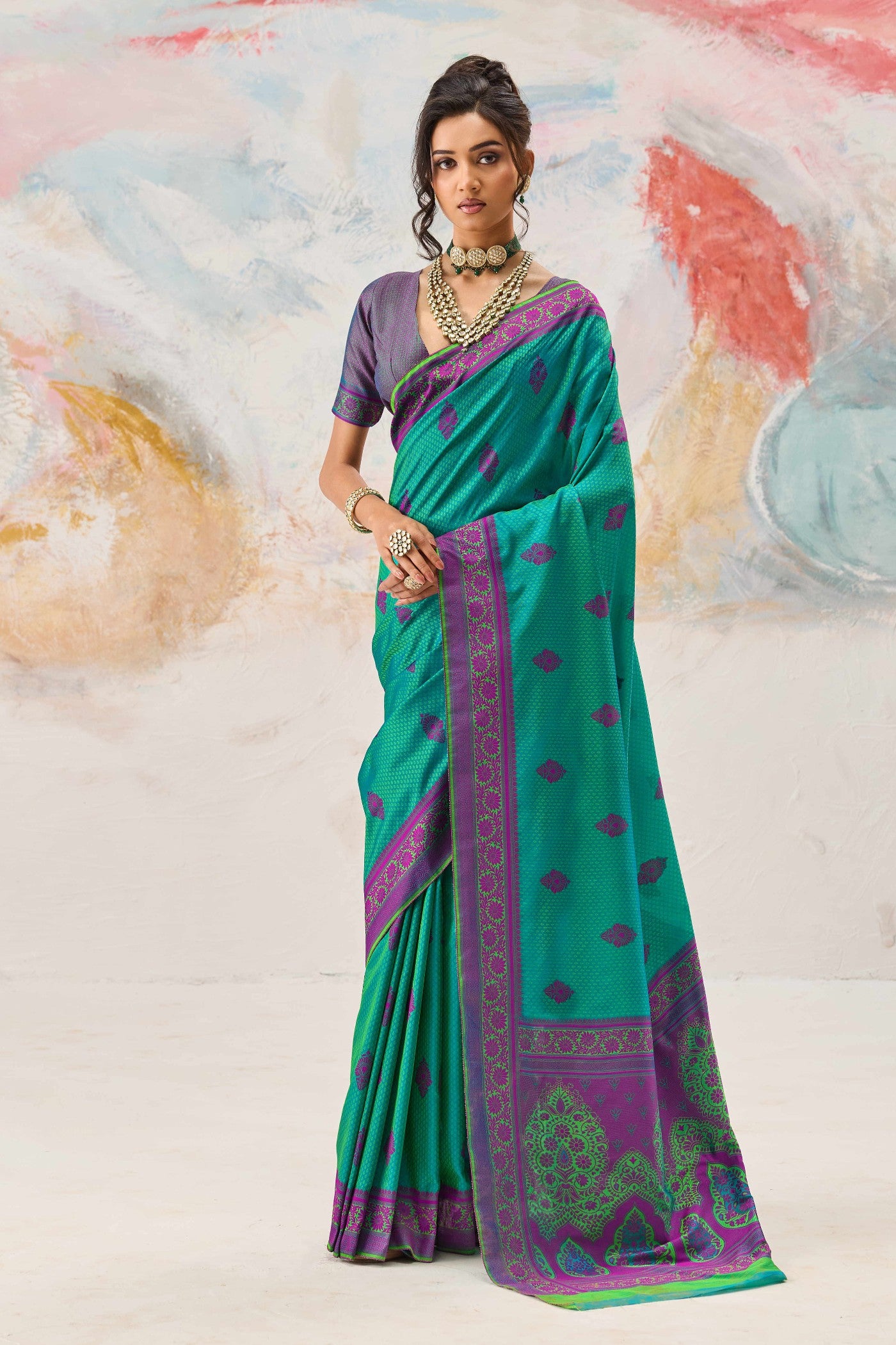 Buy MySilkLove Myrtle Green Woven Tanchoi Kanjivaram Saree Online