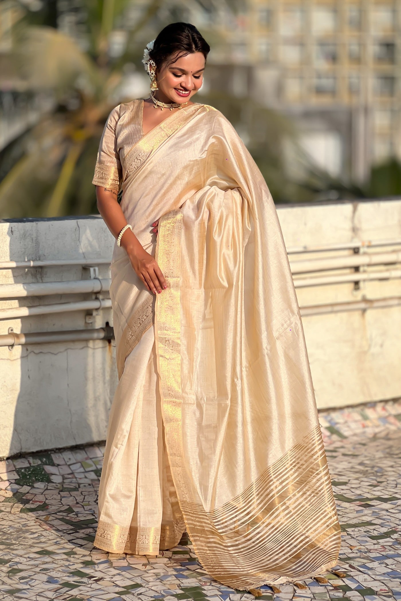 Buy MySilkLove Wheat Cream Tussar Silk Saree Online