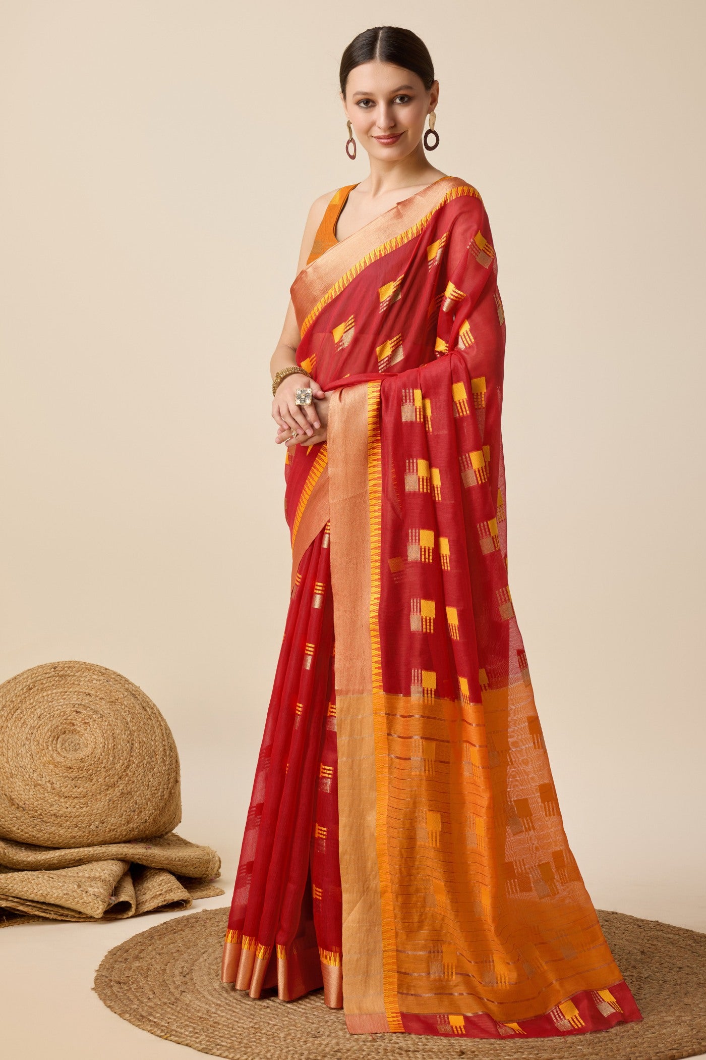Buy MySilkLove Cherry Red Cotton Soft Silk Saree Online