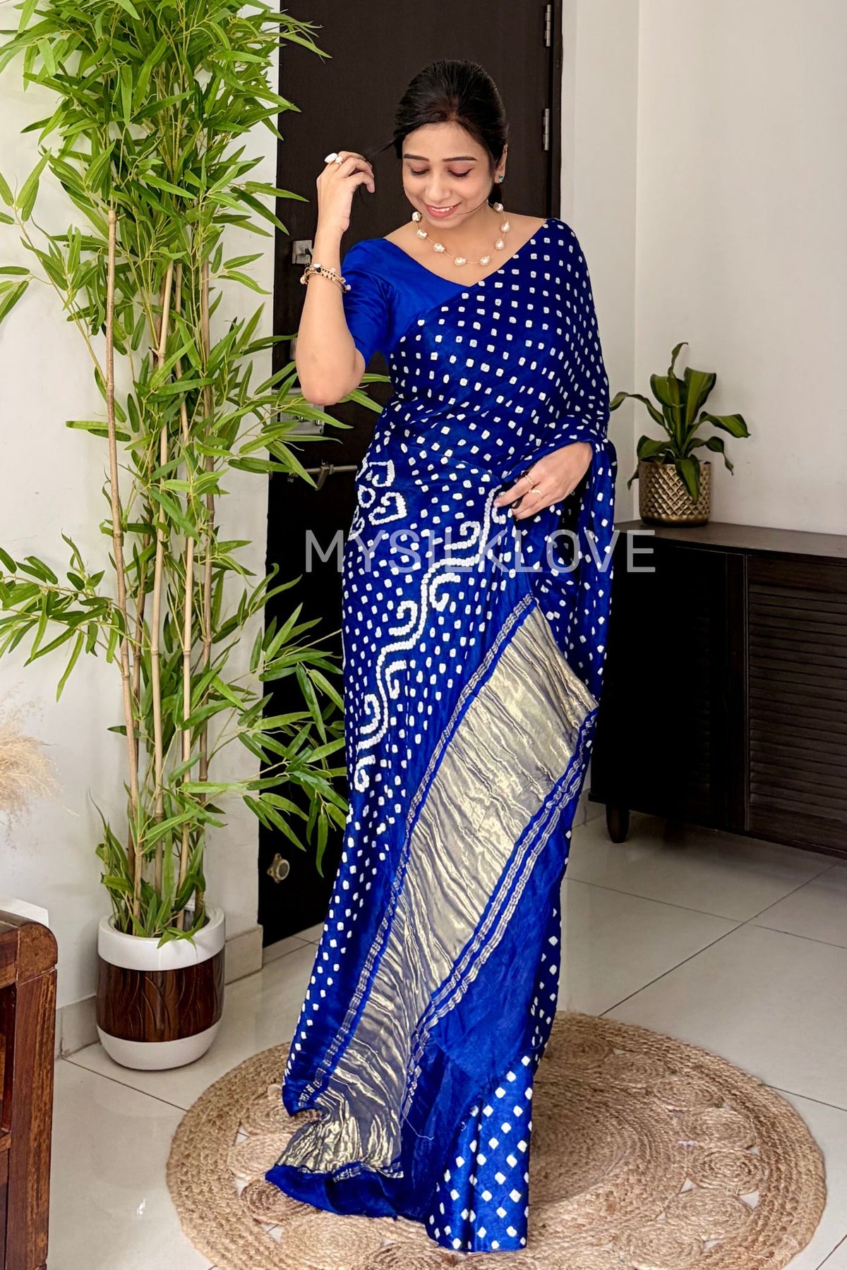 MySilkLove Alice Blue Pure Bandhani Gajji Silk Saree with Lagdi Pallu