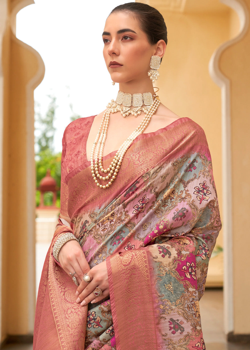 Buy MySilkLove Copper Penny Pink and Brown Digital Printed Tussar Silk Saree Online
