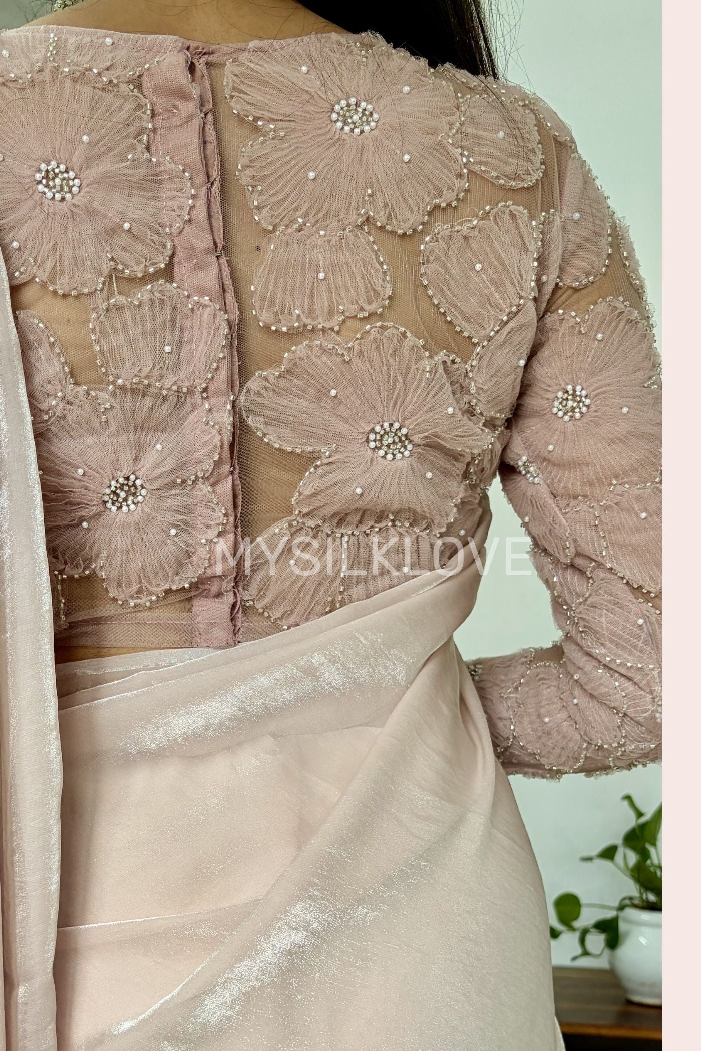Buy MySilkLove Diamond Pink Designer Partywear Saree with Floral Blouse Online