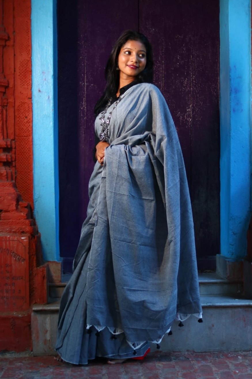 Buy MySilkLove Ship Cove Blue Mul Cotton Saree Online