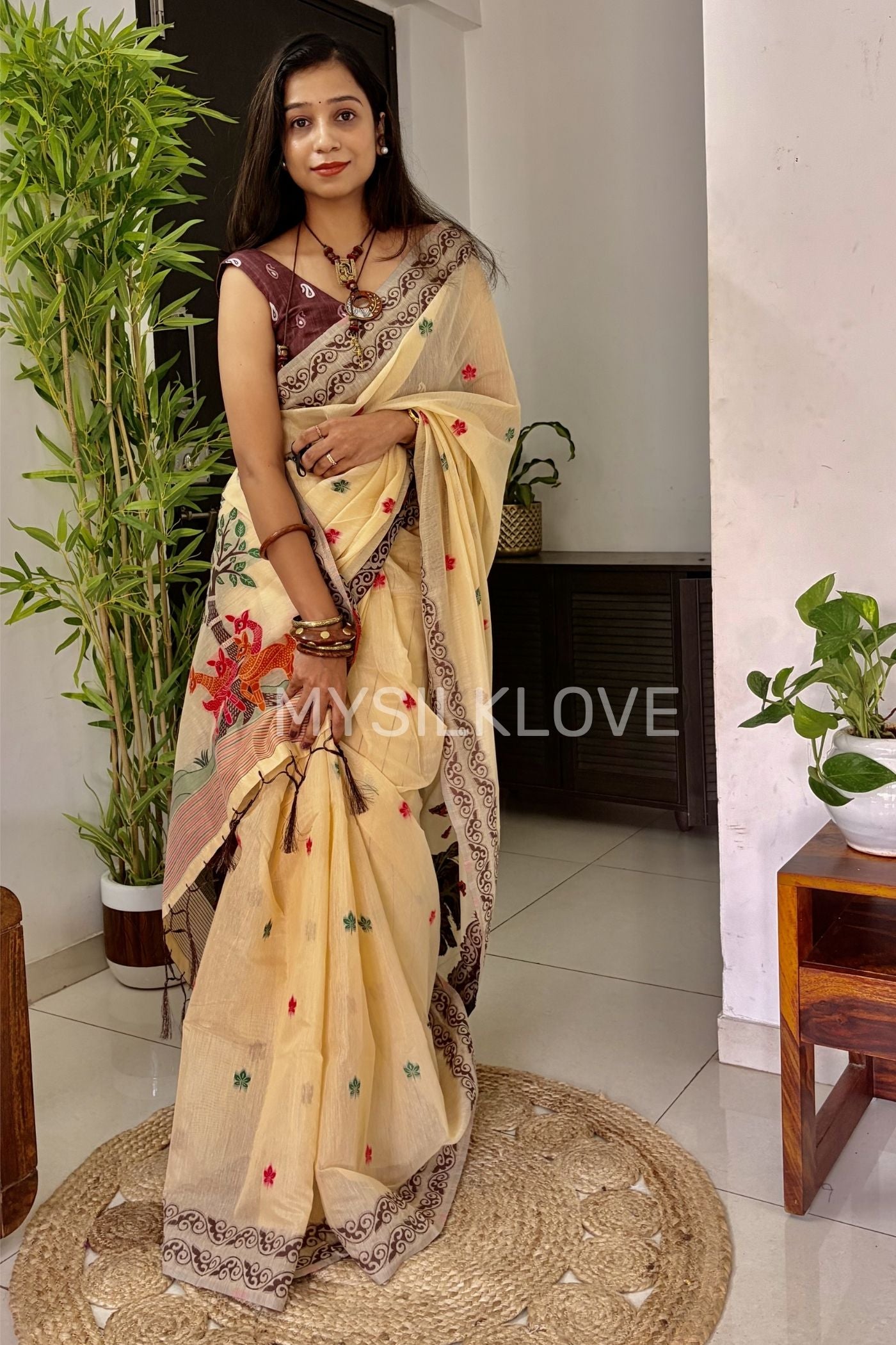 Buy MySilkLove Brandy Handloom Muga Cotton Saree Online