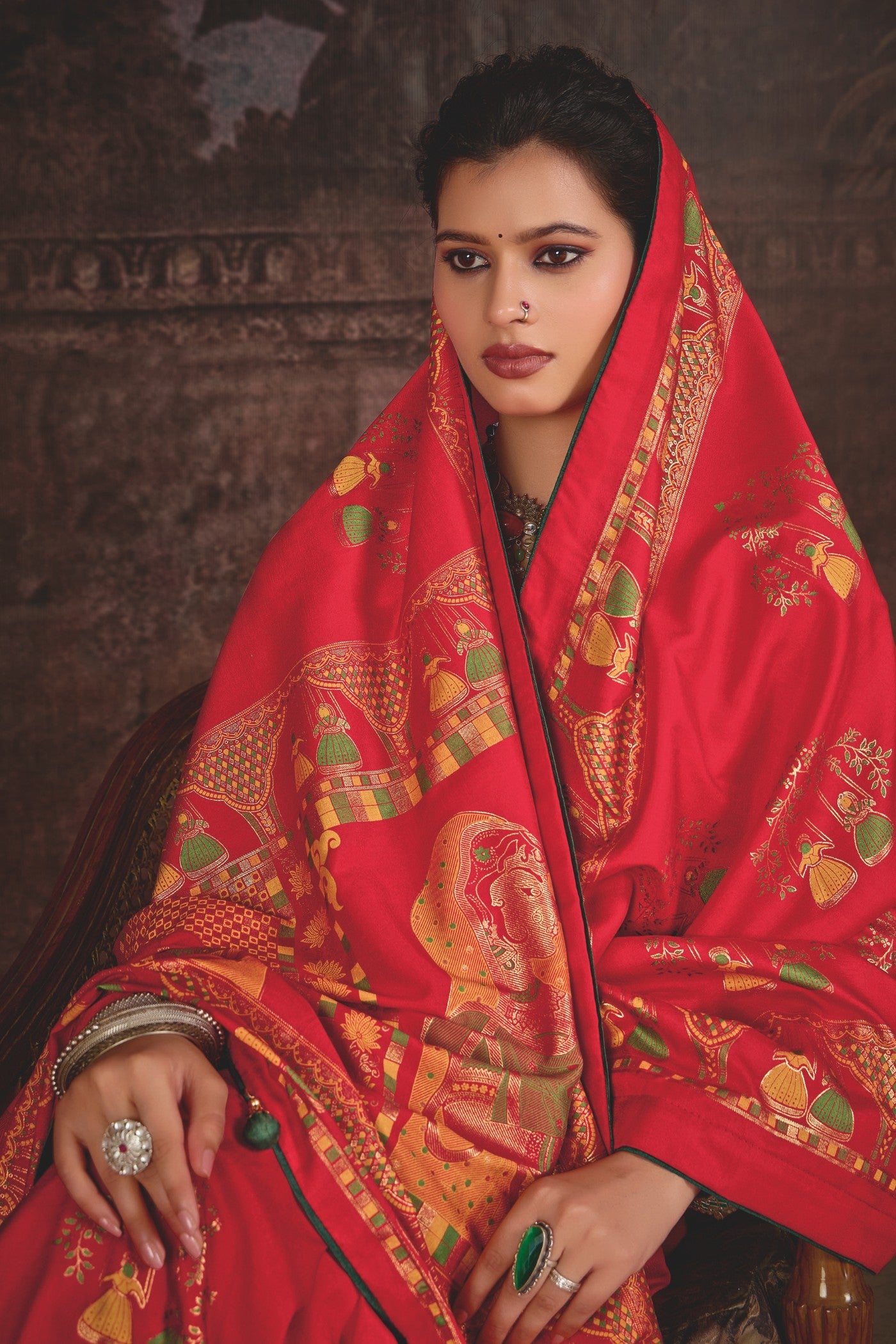 Buy MySilkLove Capsicum Red Tussar Rajwadi Printed Silk Saree Online