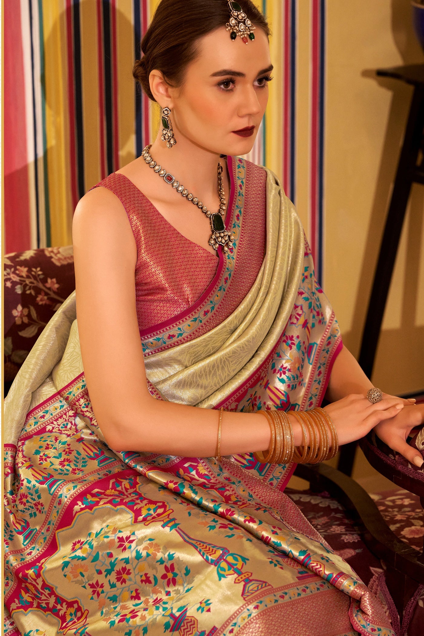 MySilkLove Vanilla Cream Woven Tissue Silk Saree