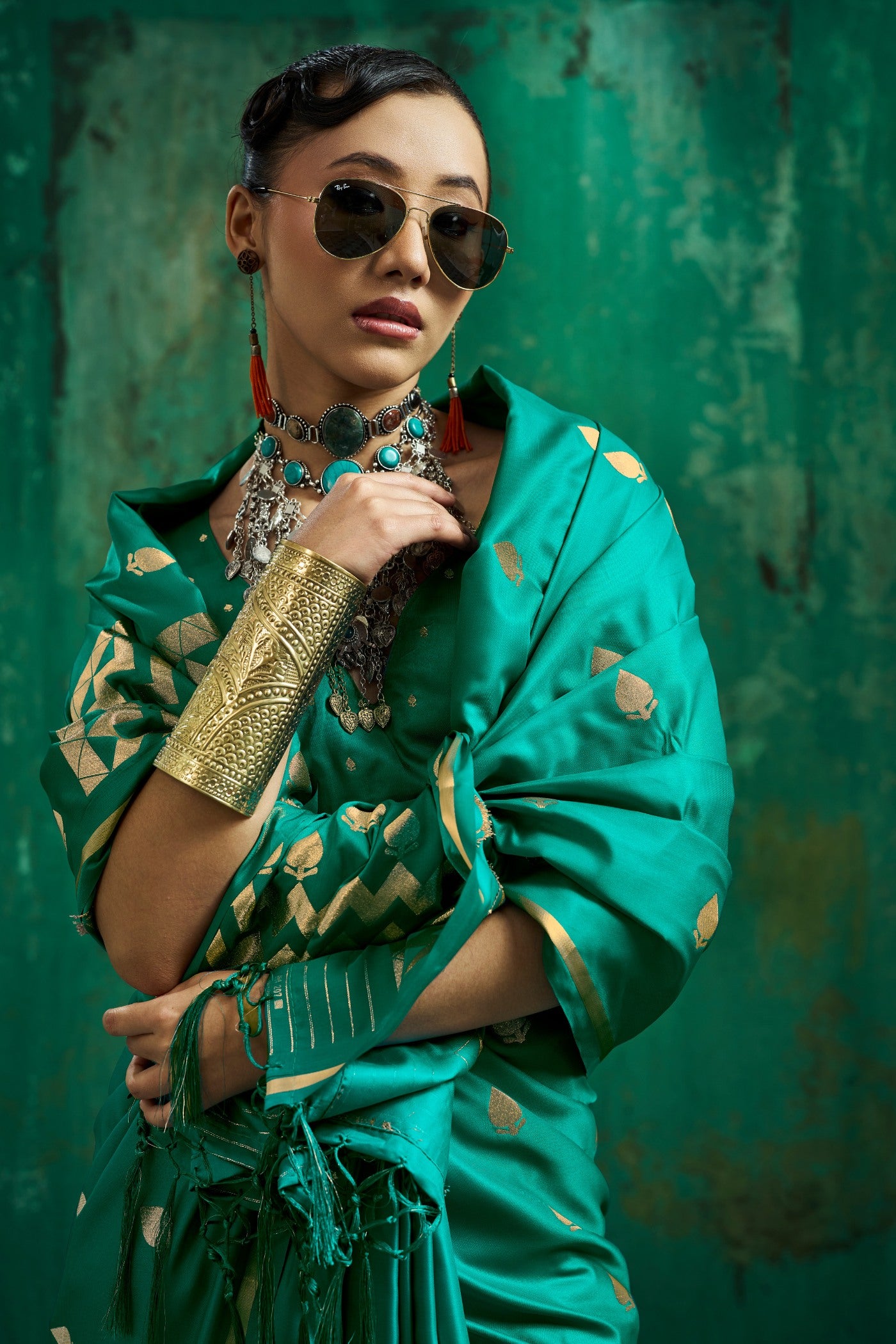 Buy MySilkLove Forest Green Handloom Satin Silk Saree Online