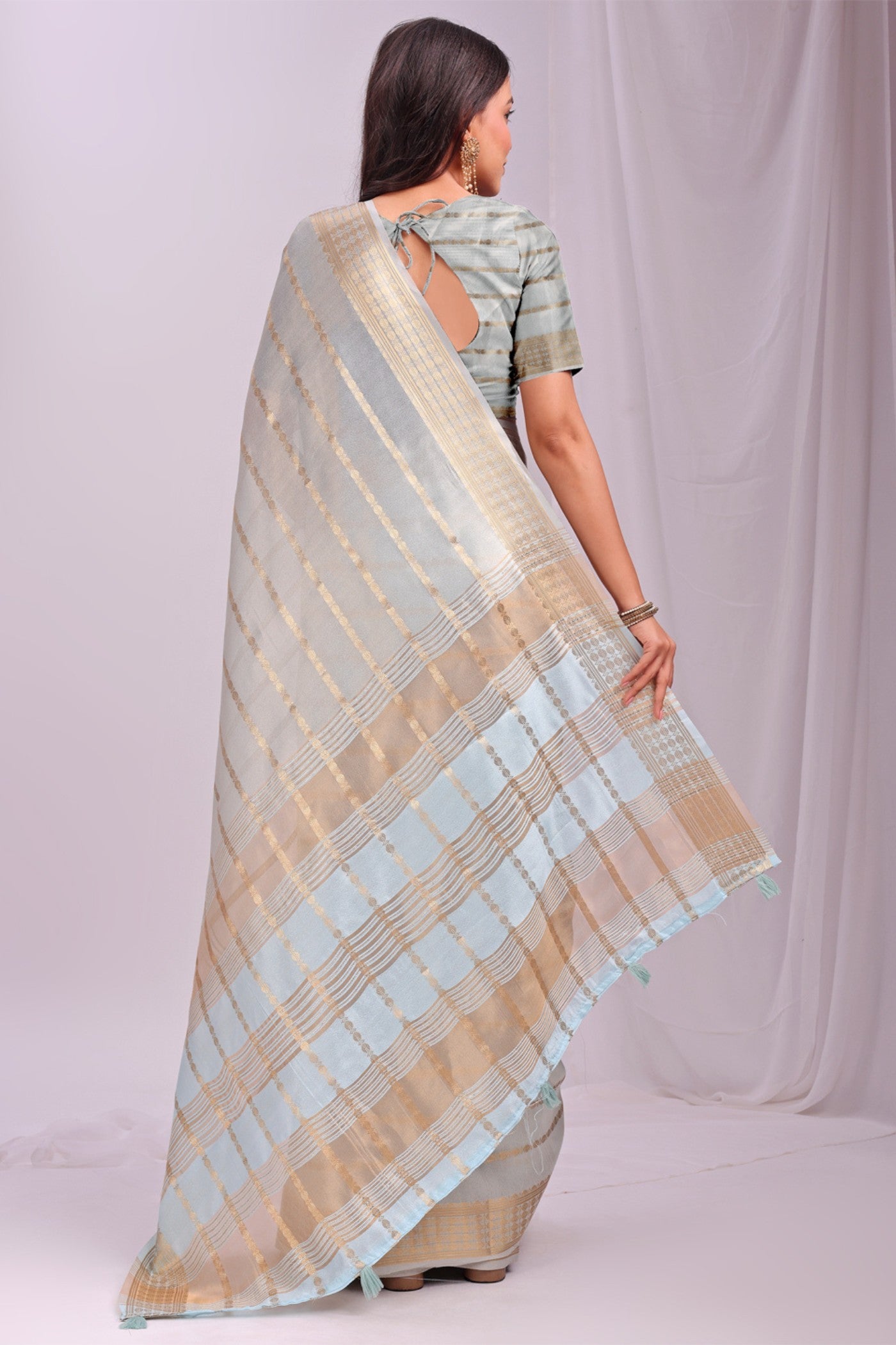 Buy MySilkLove Oxford Blue Woven Organza Saree Online