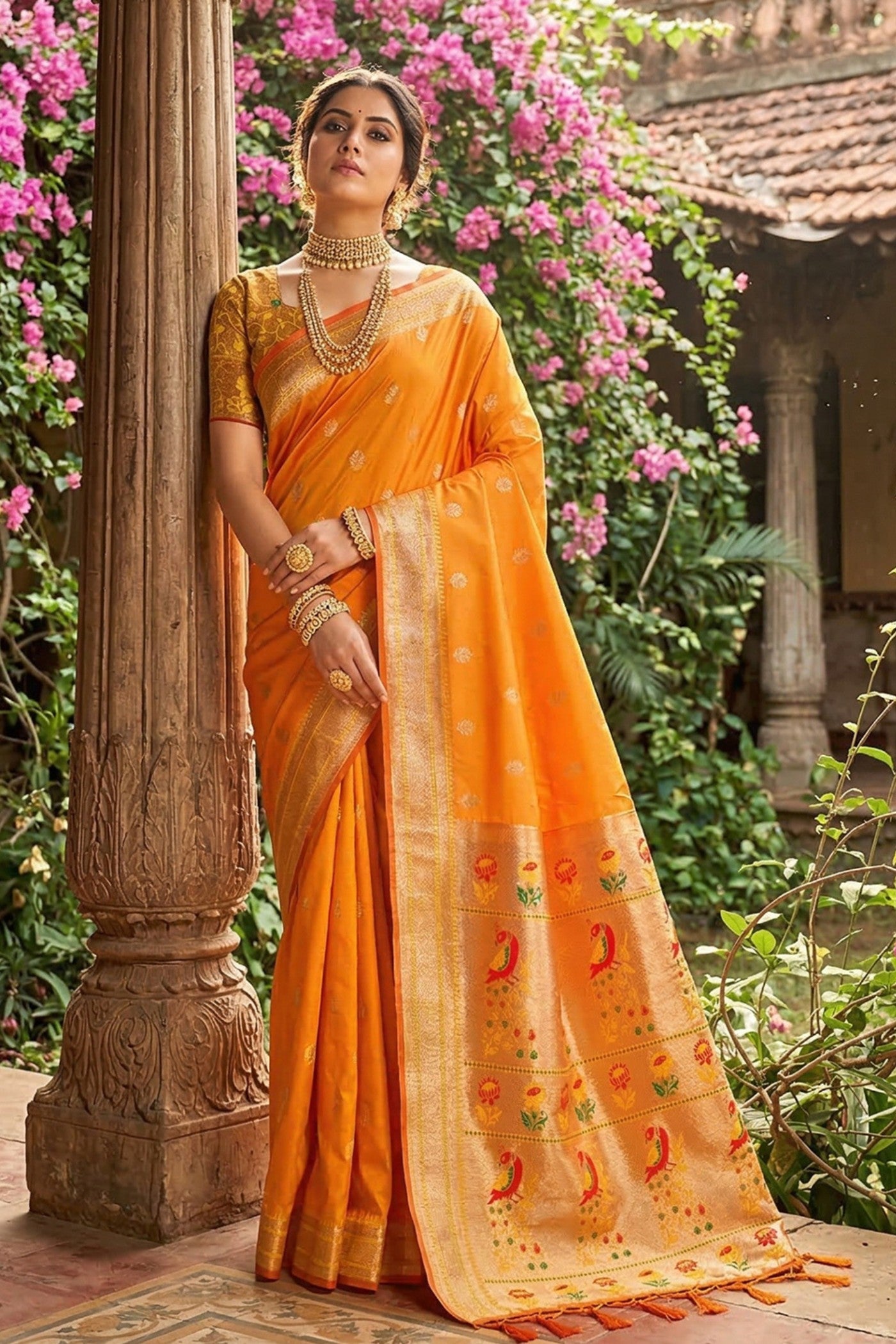 Buy MySilkLove Equator Yellow Zari Woven Paithani Saree Online