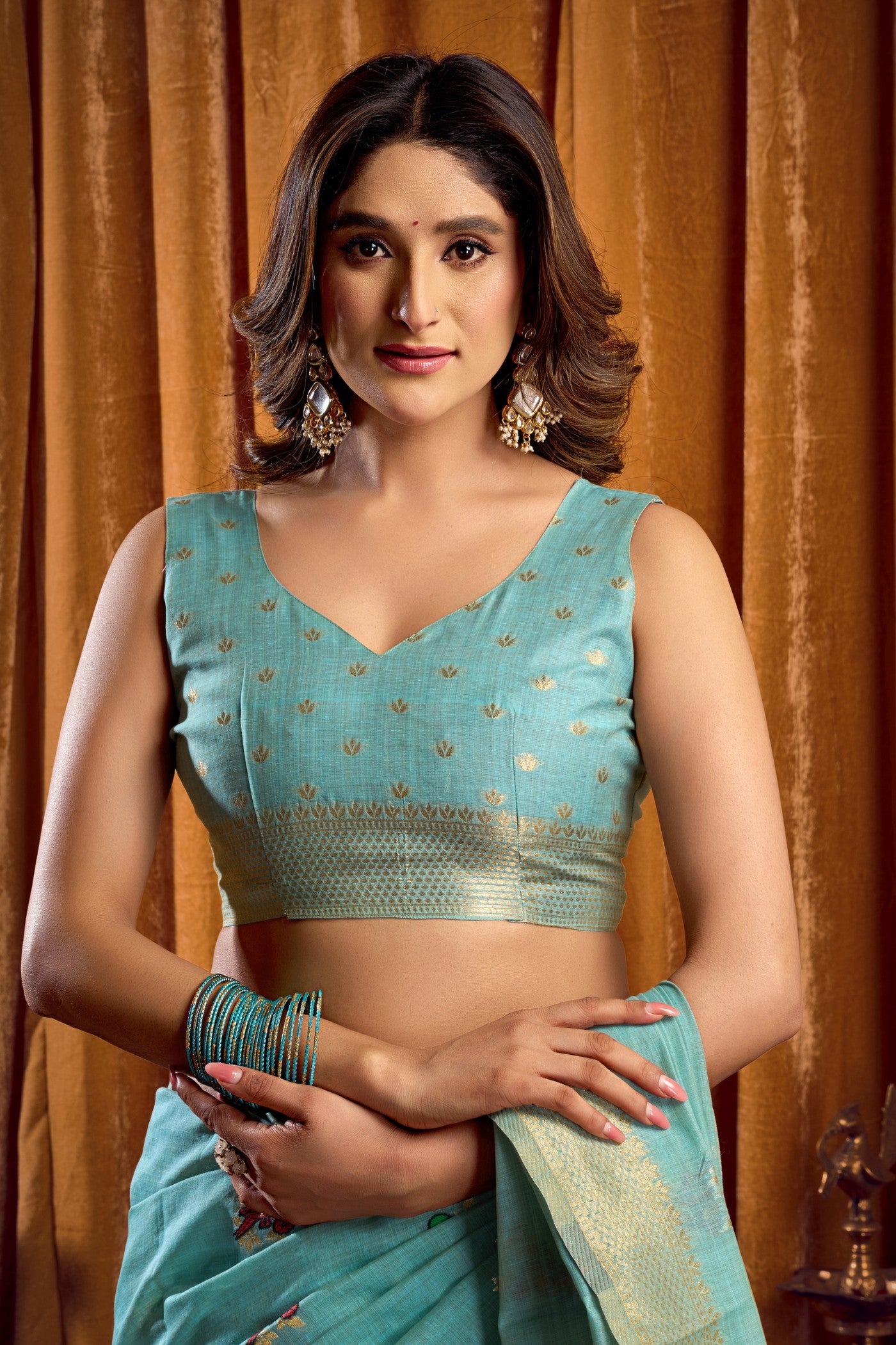 Buy MySilkLove Sky Blue Woven Cotton Saree Online