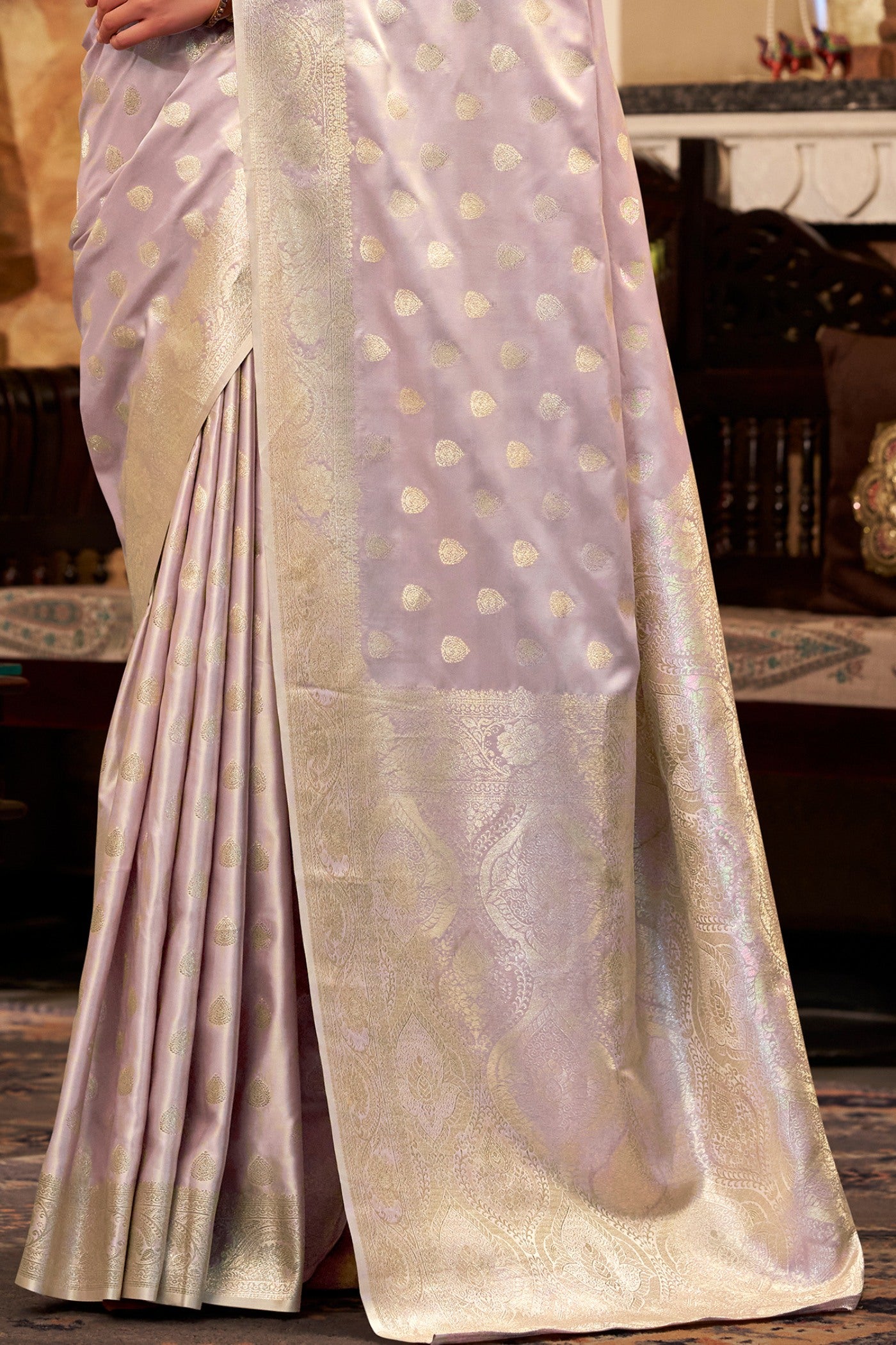 Buy MySilkLove Brighten Purple Woven Banarasi Satin Soft Silk Saree Online