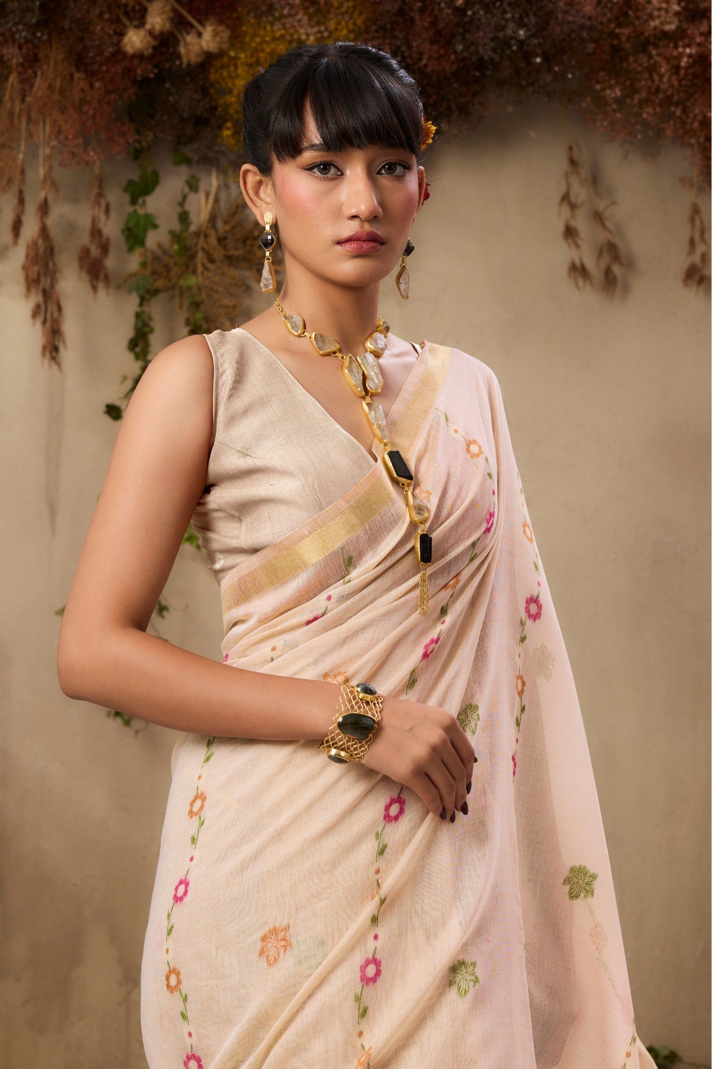 Buy MySilkLove Coconut Cream Handloom Muga Cotton Saree Online