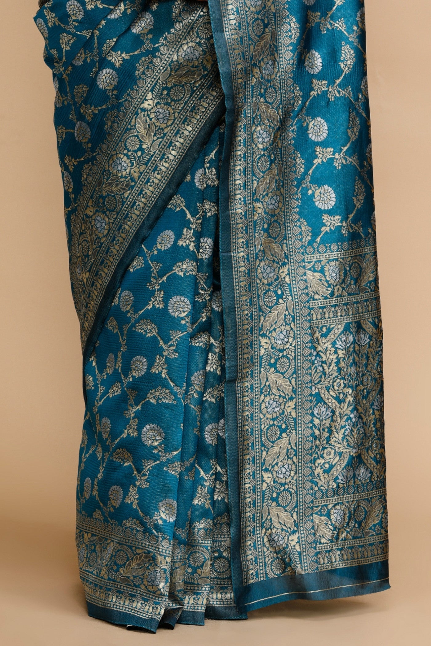 Buy MySilkLove Ultramarine Blue Woven Jacquard Lichi Silk Saree Online