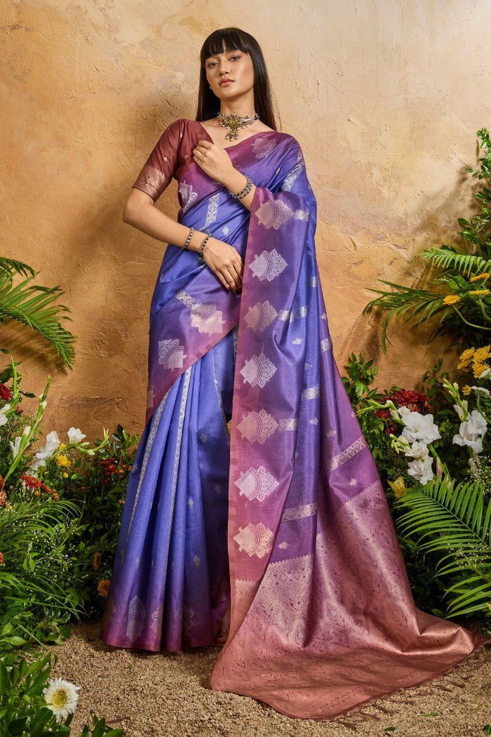 Buy MySilkLove Rainbow Blue Banarasi Handloom Saree Online