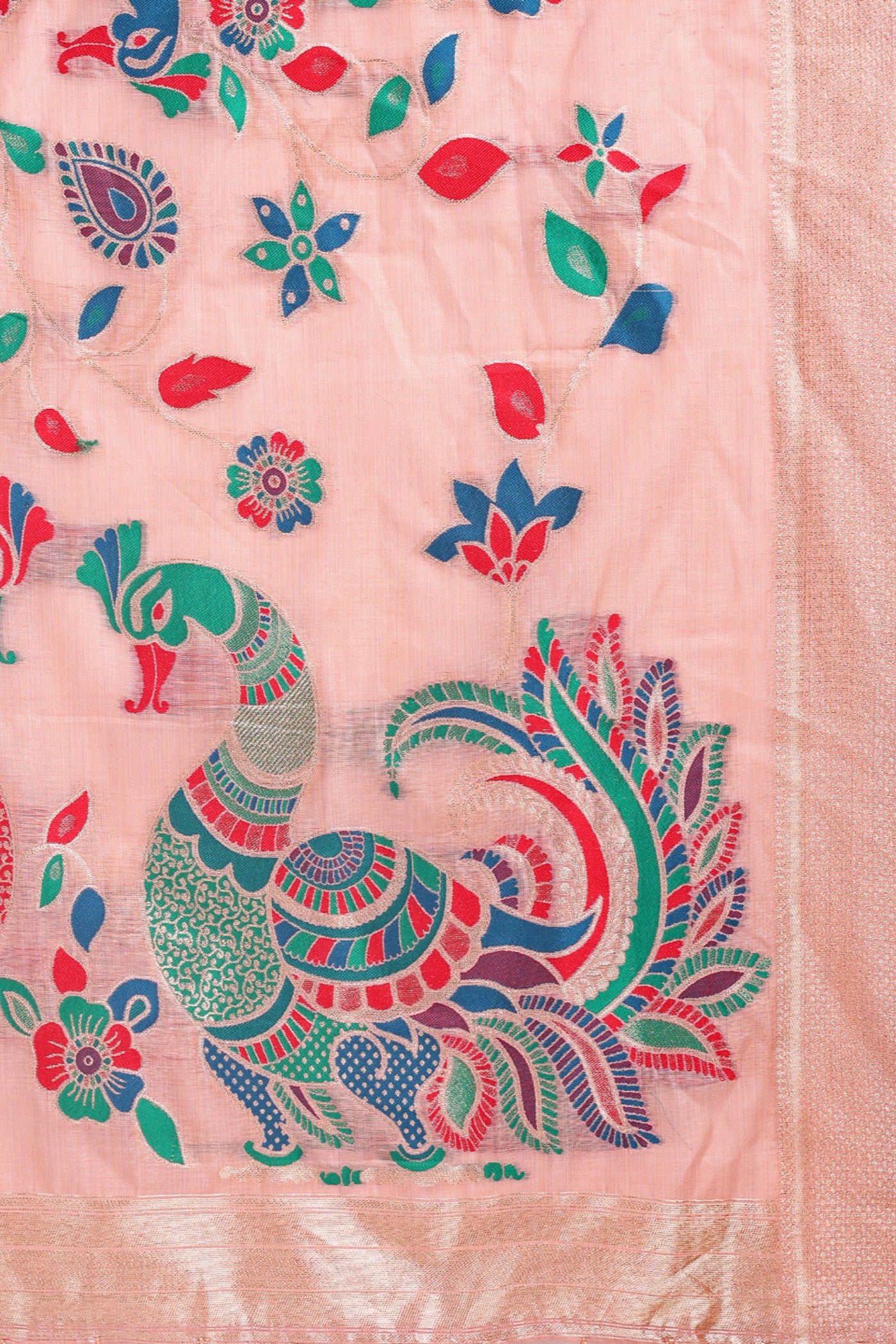 Buy MySilkLove Melon Peach Woven Linen Cotton Saree Online