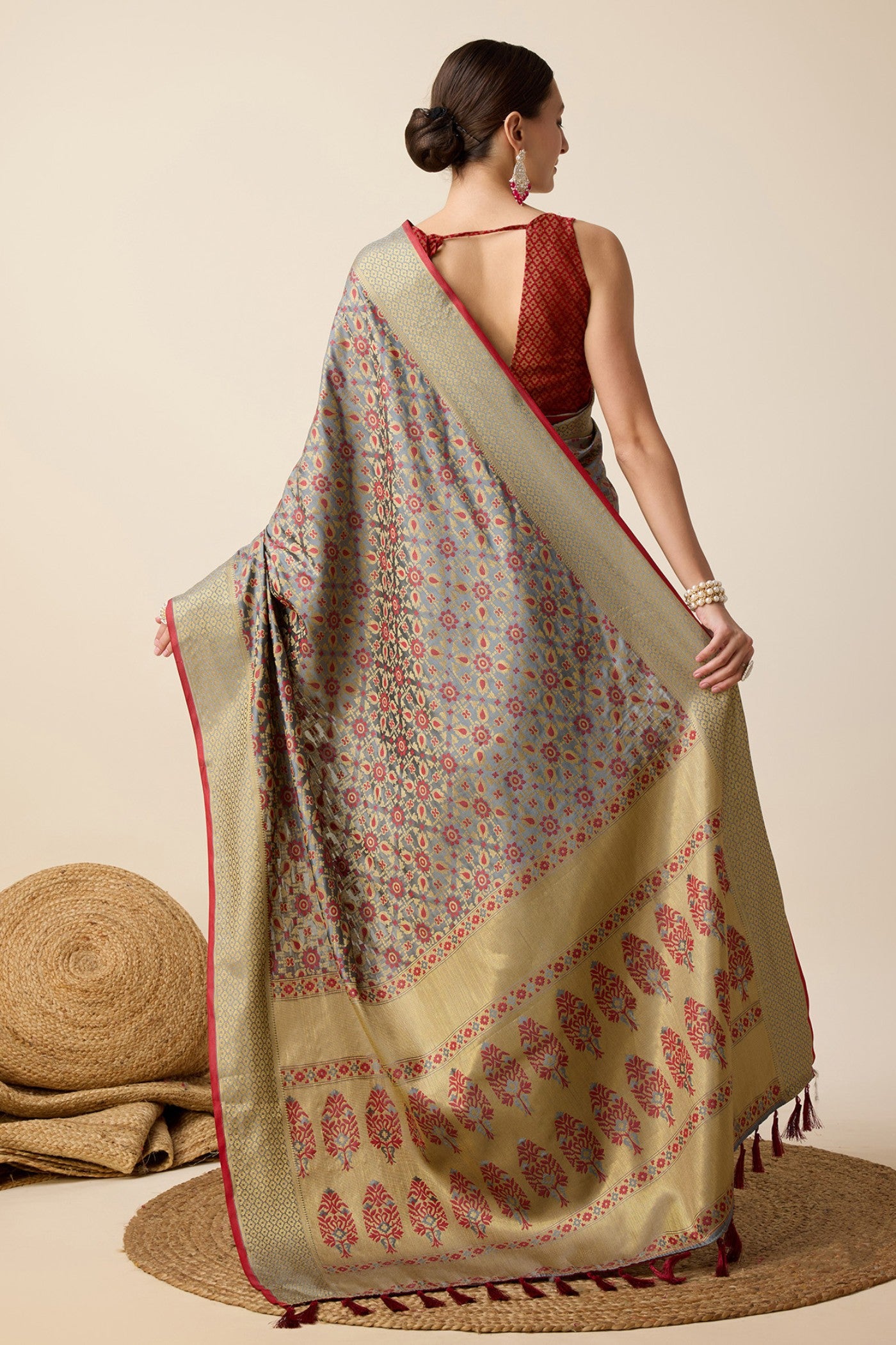 Buy MySilkLove Gunmetal Grey Zari Woven Banarasi Saree Online