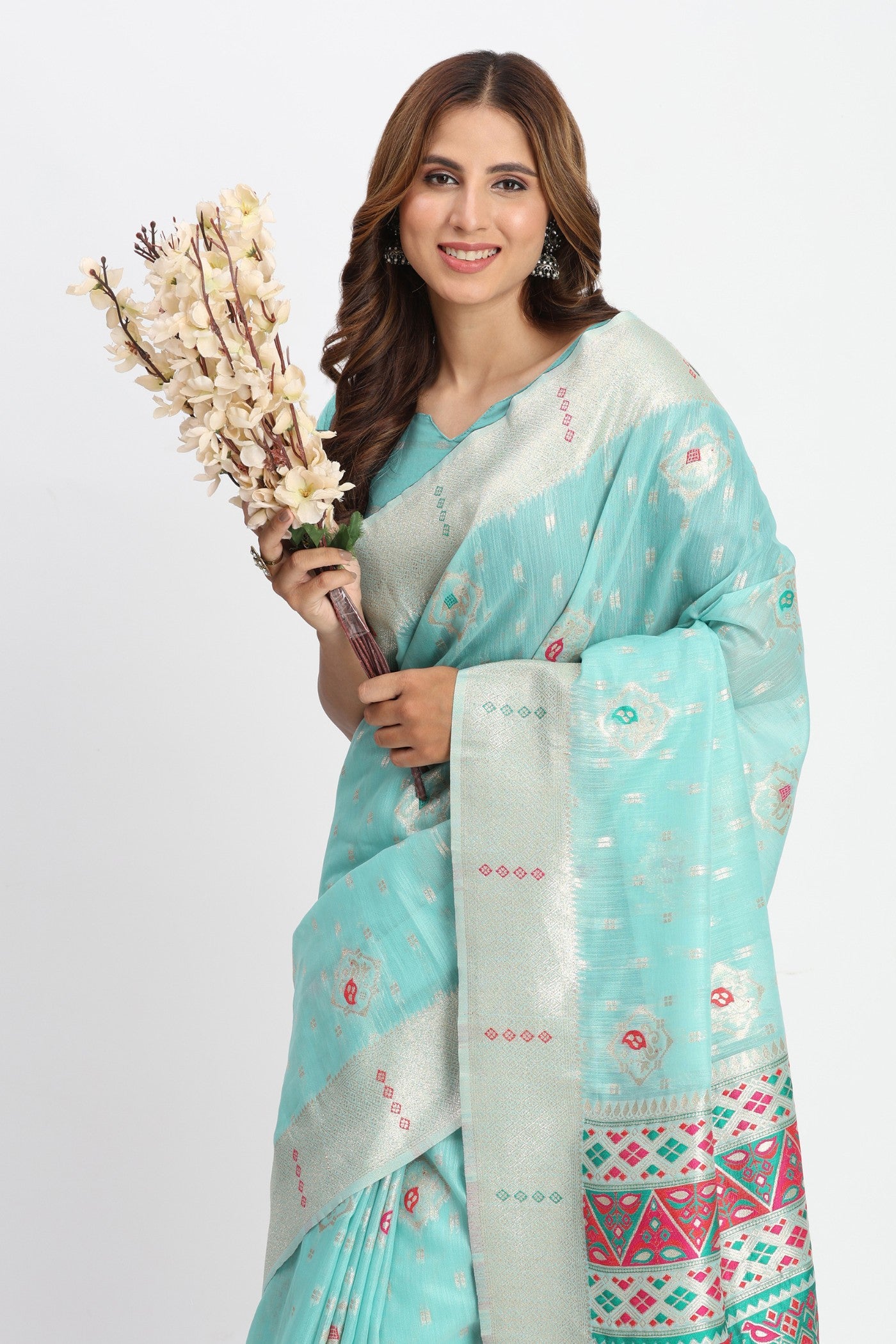 Buy MySilkLove Oeean Blue Woven Linen Cotton Saree Online