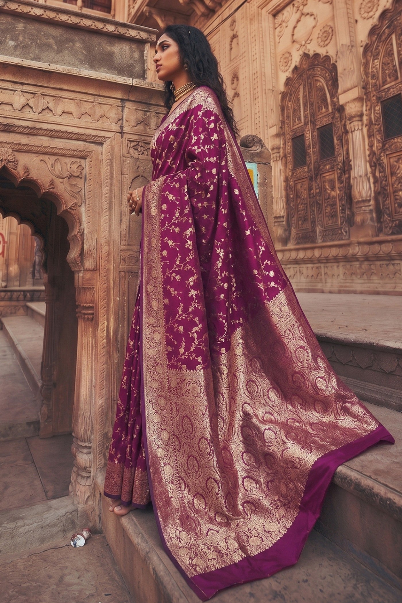 Buy MySilkLove Byzantium Purple Woven Banarasi Saree Online