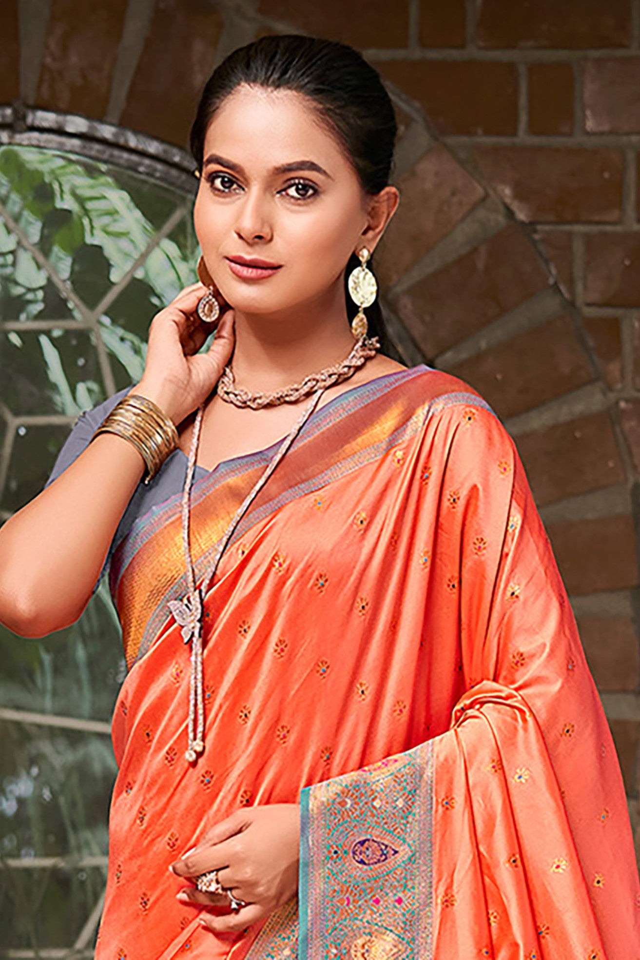 Buy MySilkLove Ogre Odor Orange Woven Banarasi Saree Online