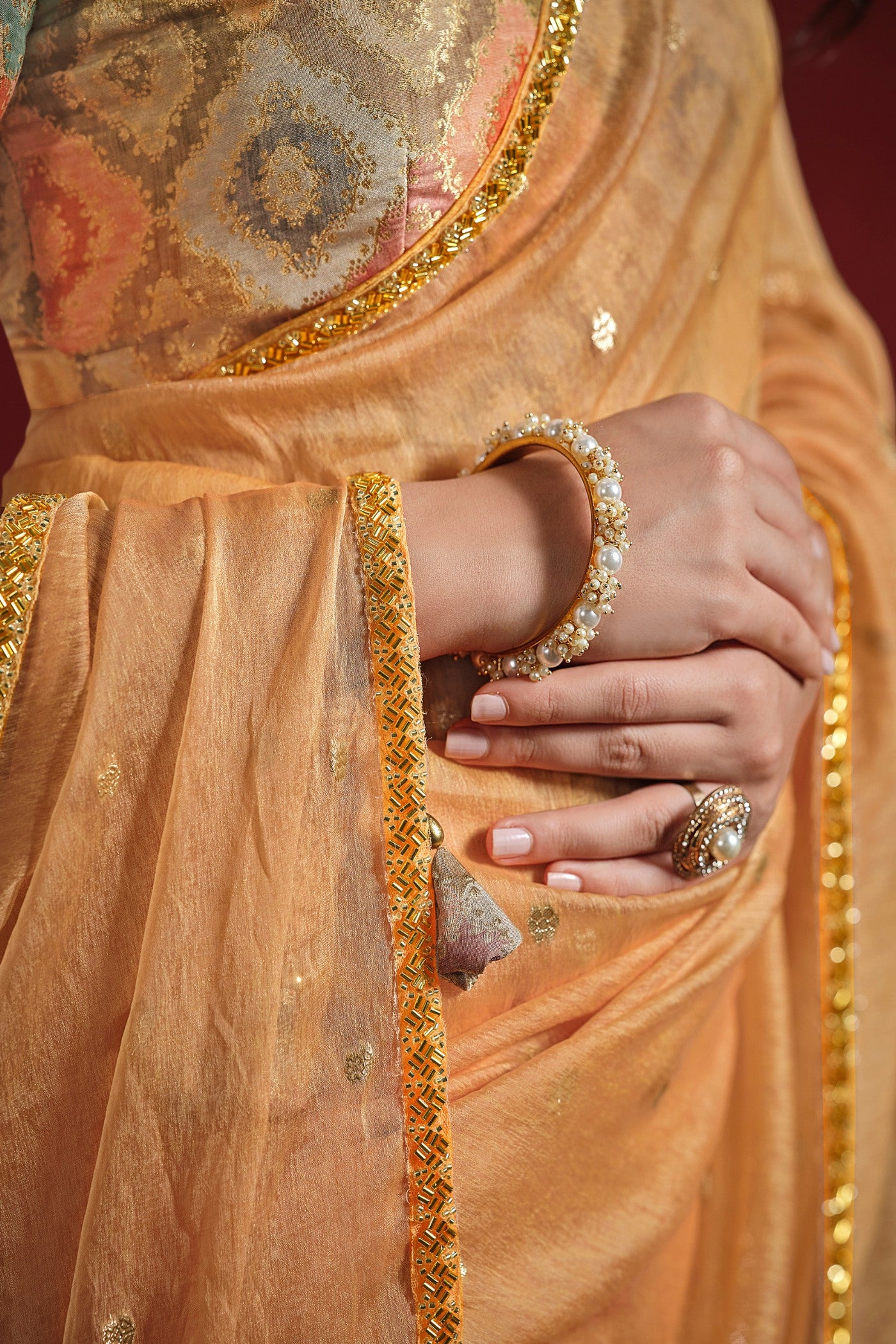 Buy MySilkLove Neon Orange Two Tone Tussar Saree with Stitched Blouse Online