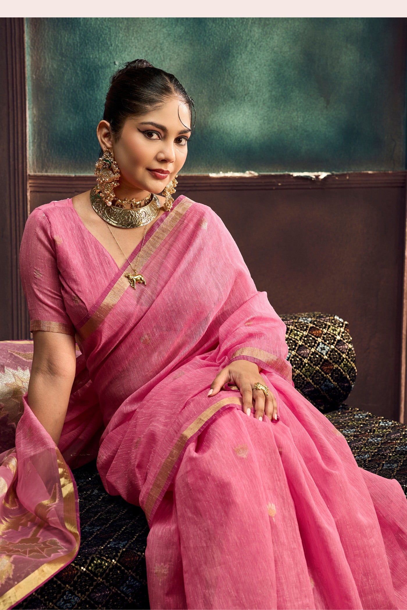 Buy MySilkLove Dusty Rose Pink Munga Handloom Cotton Saree Online