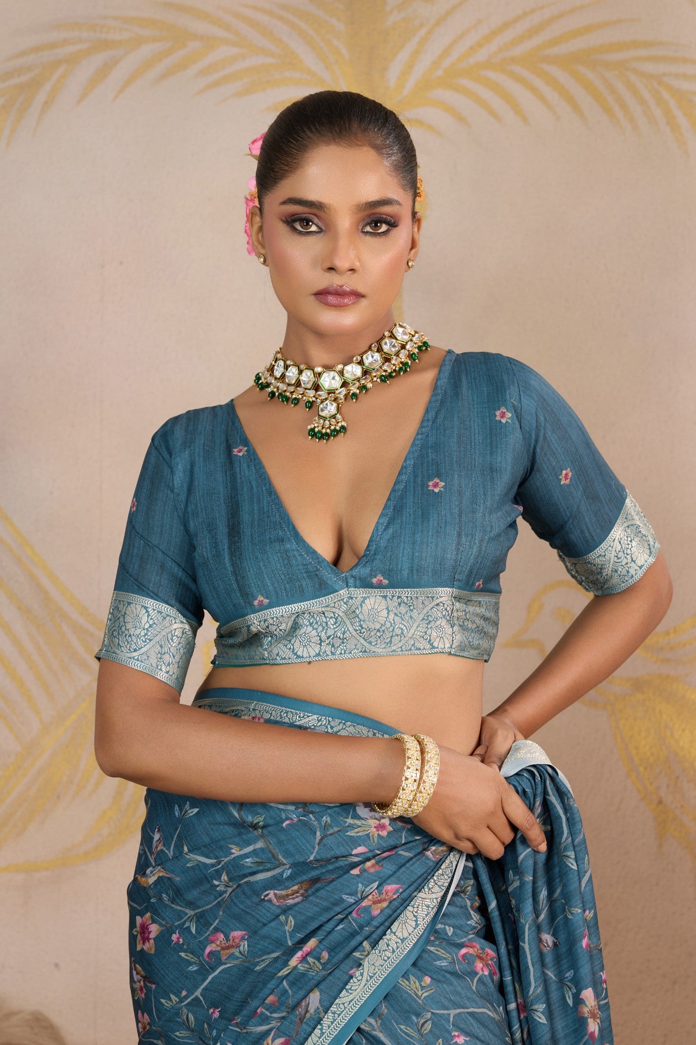 Buy MySilkLove Stormy Blue Viscose Digital Printed Saree Online