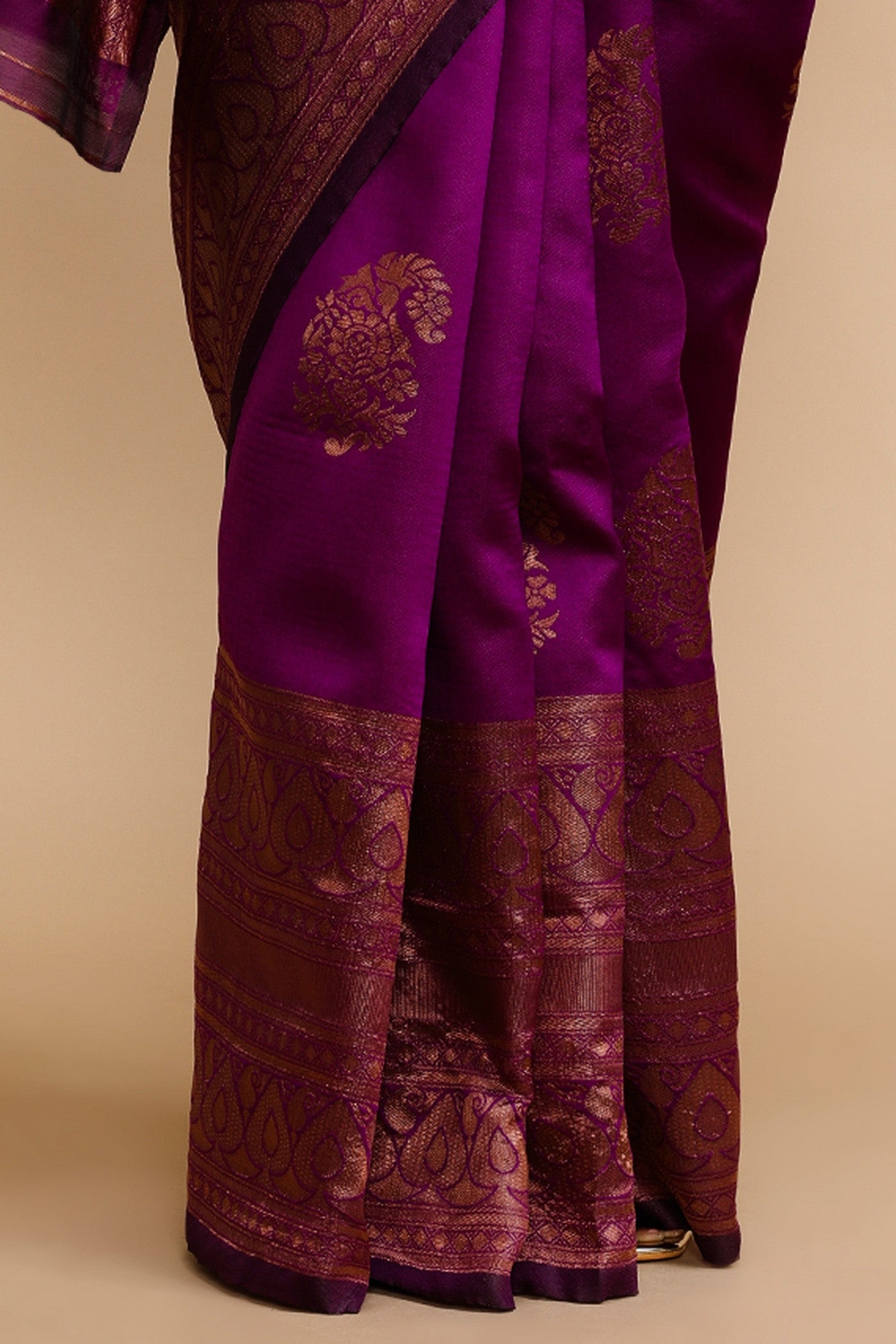 Buy MySilkLove Cadmium Purple Woven Jacquard Lichi Silk Saree Online