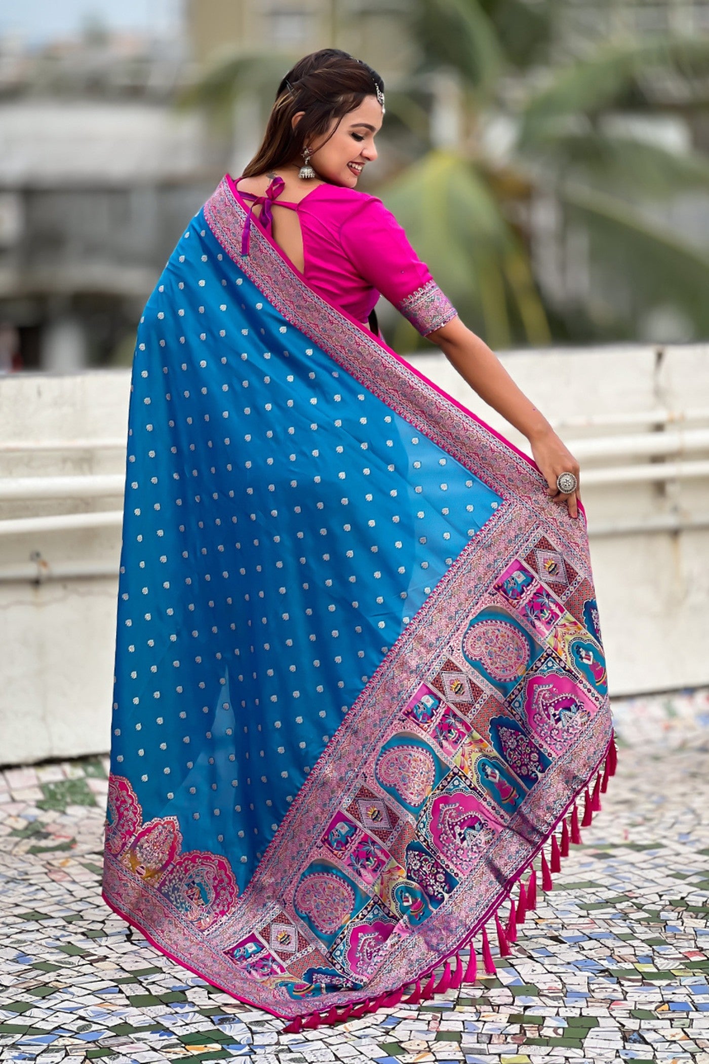 Buy MySilkLove Tiffany Blue Woven Banarasi Saree Online