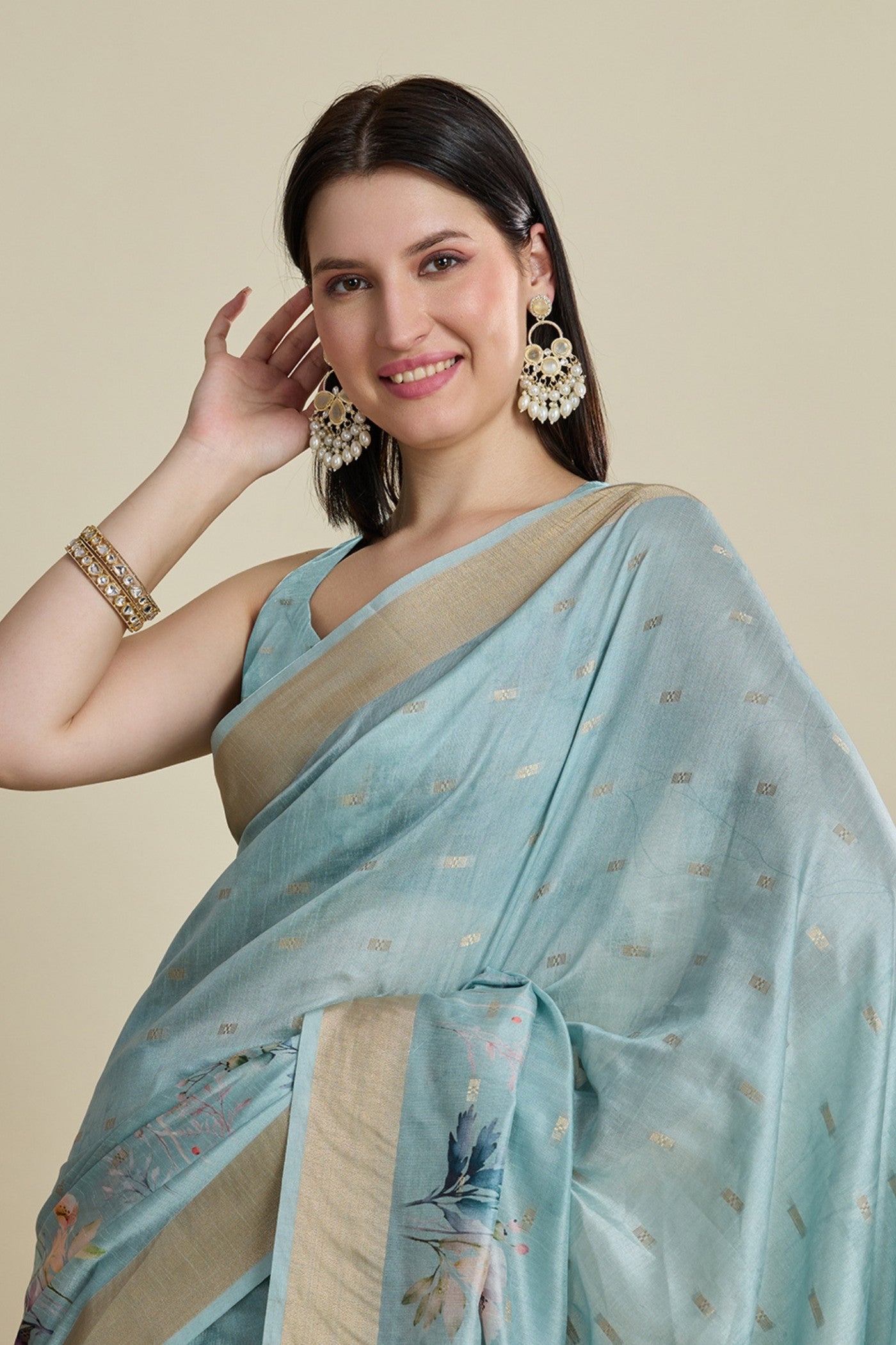 Buy MySilkLove Sky Blue Woven Cotton Saree Online
