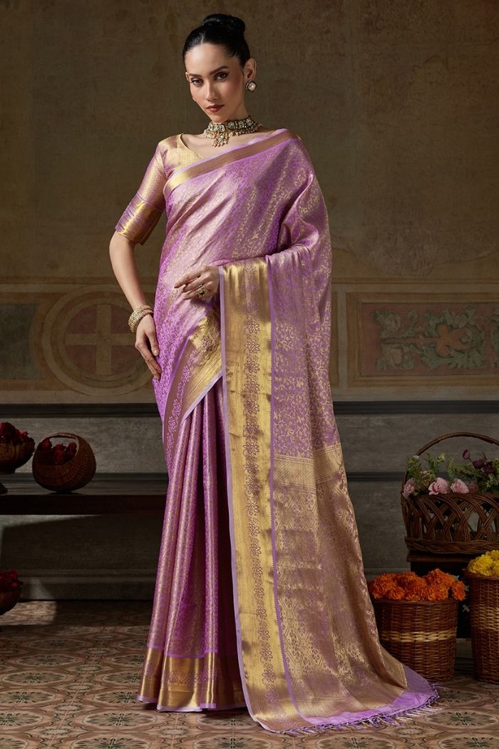 Buy MySilkLove Aubergine Purple Woven Kanjivaram Saree Online
