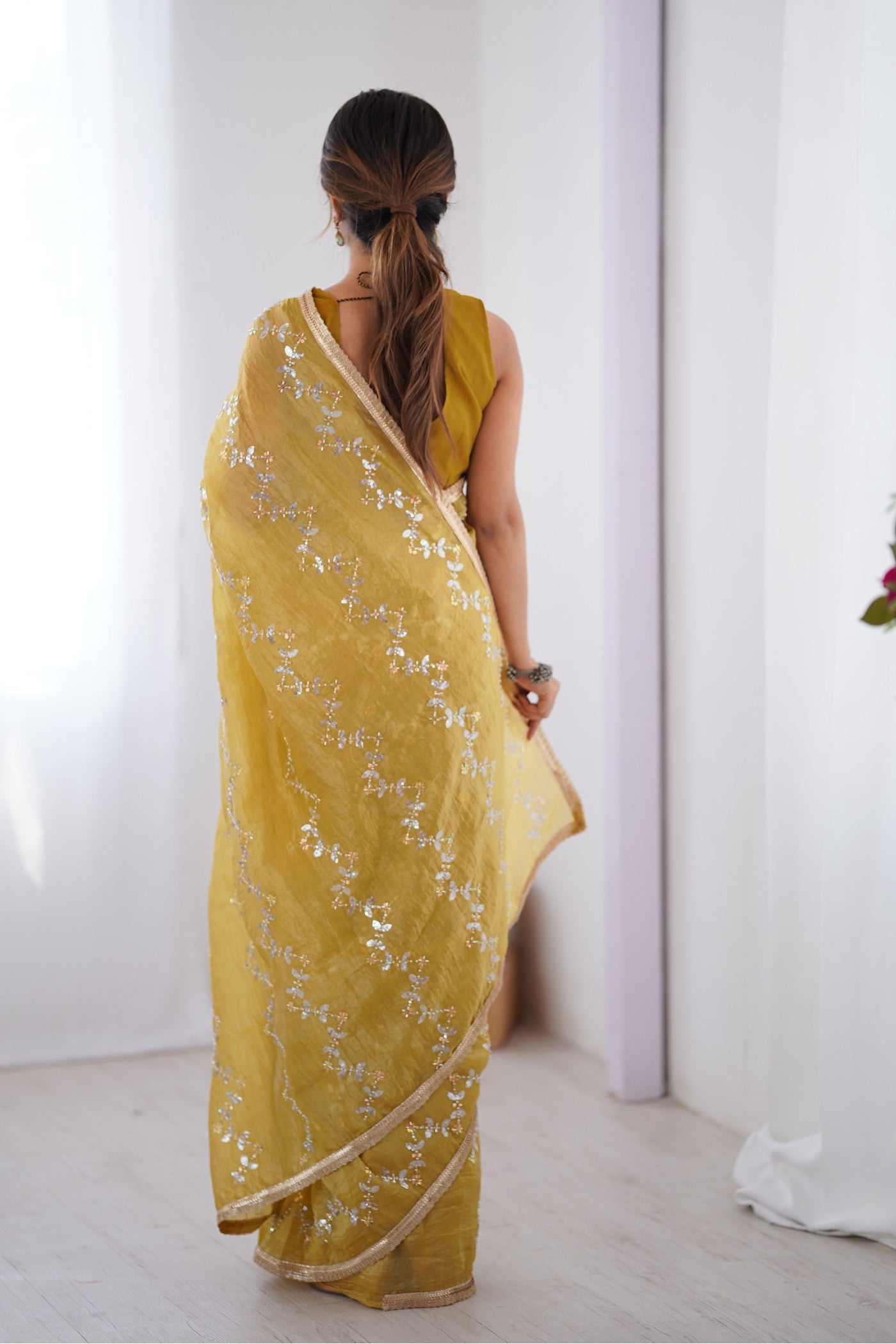 Buy MySilkLove Flax Yellow Designer Partywear Saree Online