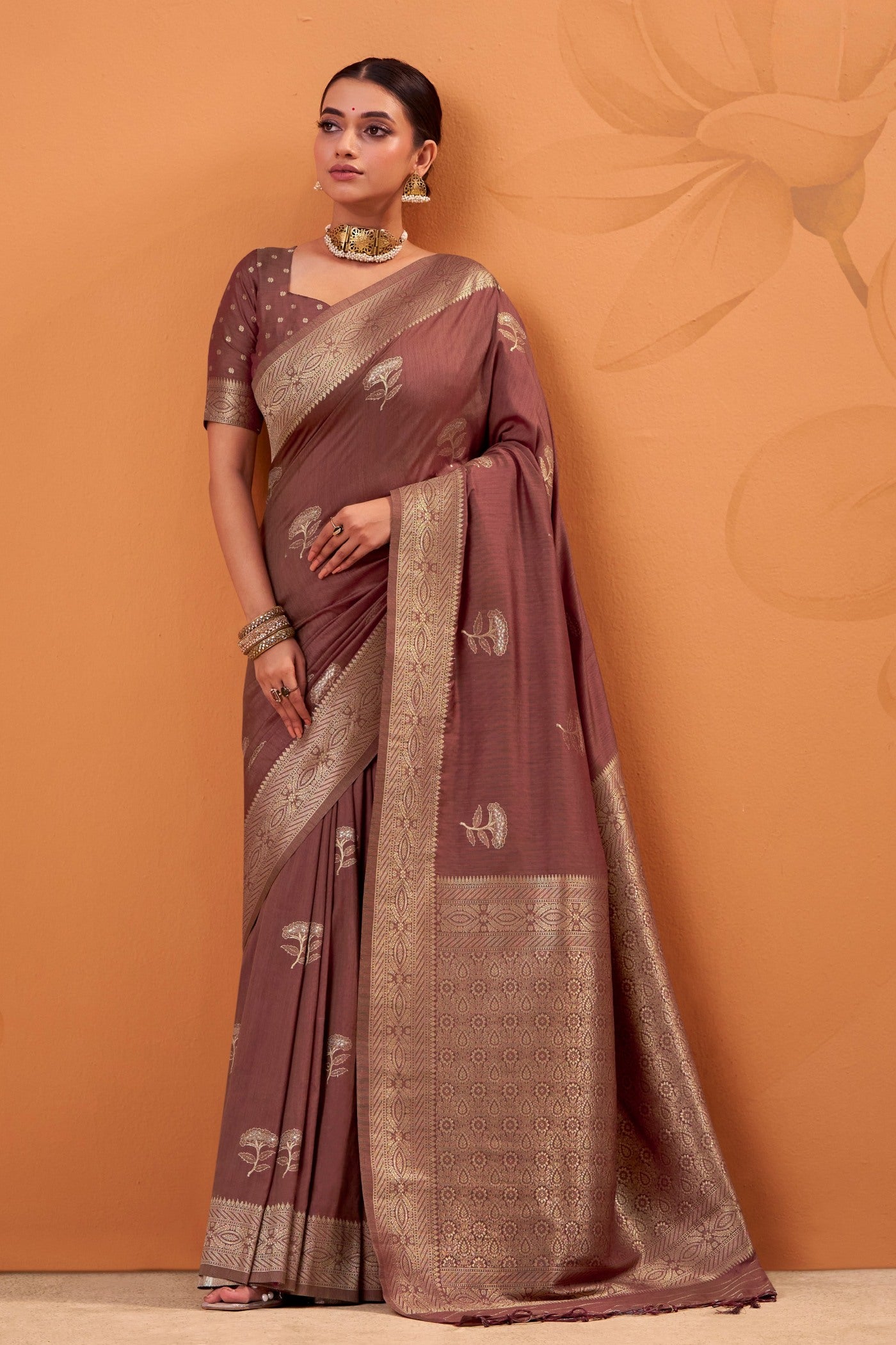 Buy MySilkLove Panut Brown Tussar Handloom Silk Saree Online