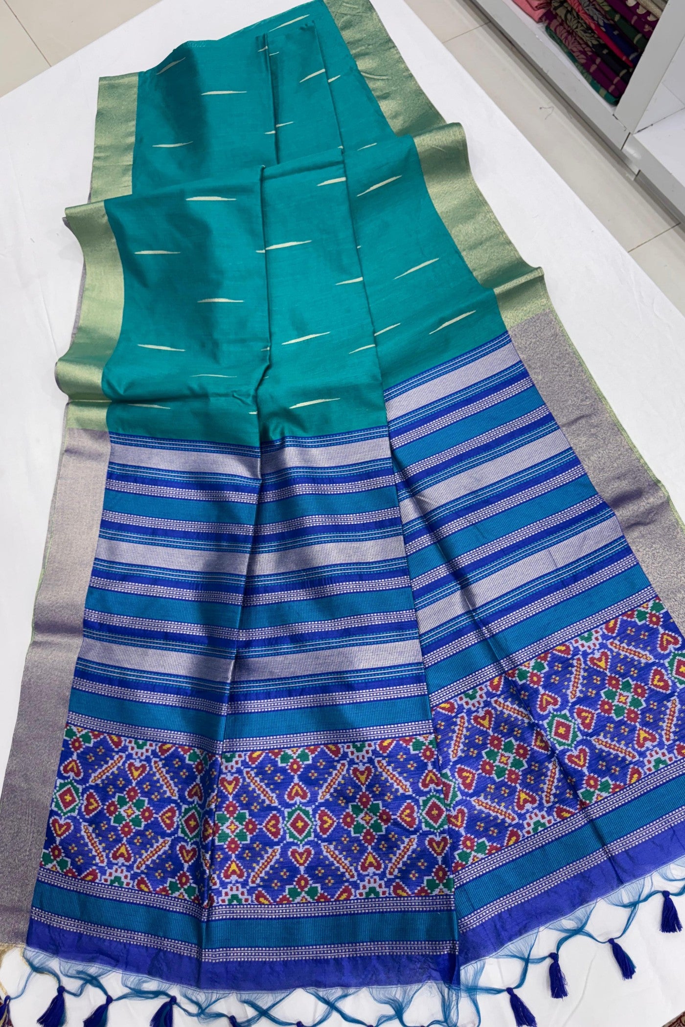 Buy MySilkLove Baby Blue Meenakari Woven Patola Saree Online