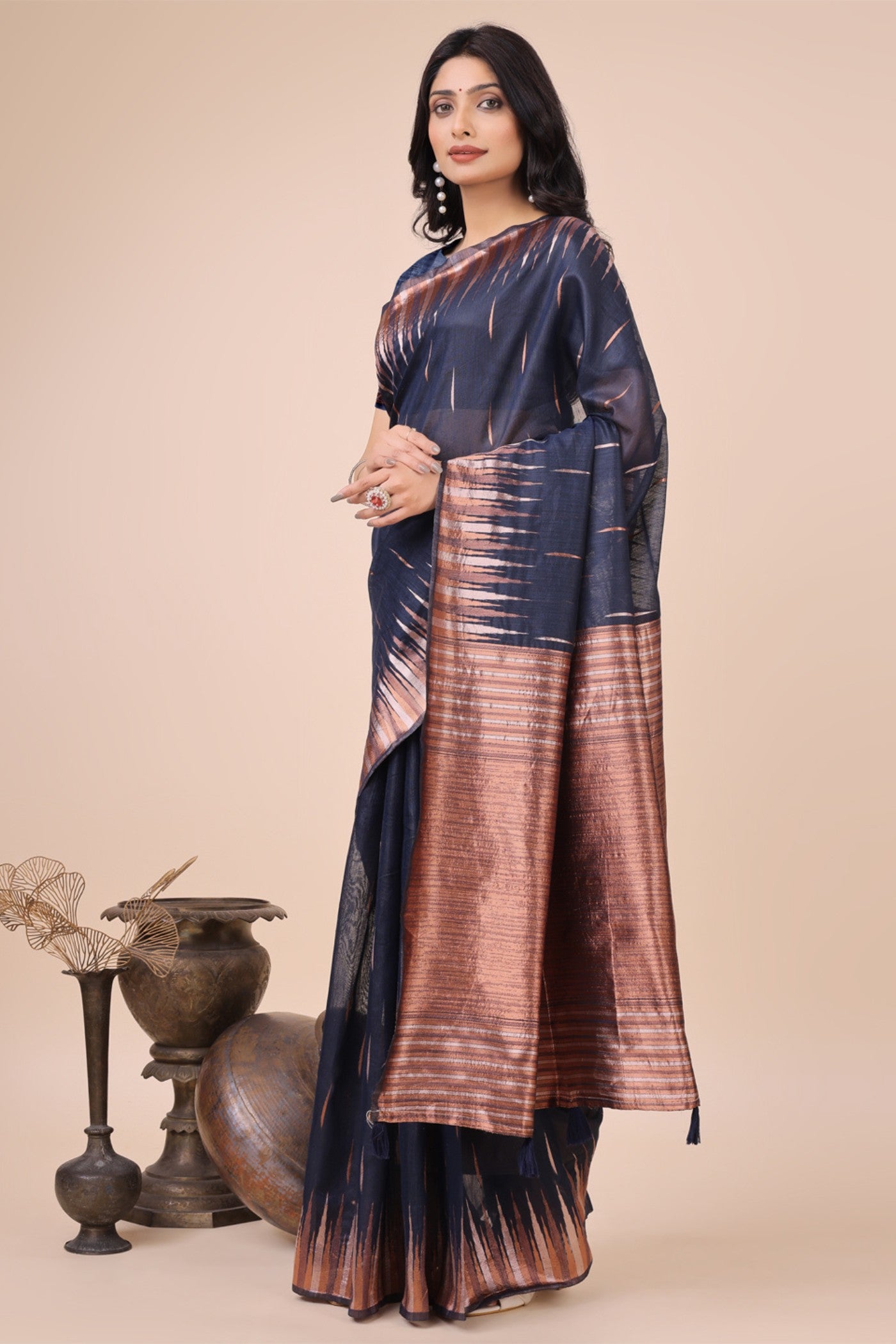 Buy MySilkLove Indigo Blue Linen Cotton Saree Online