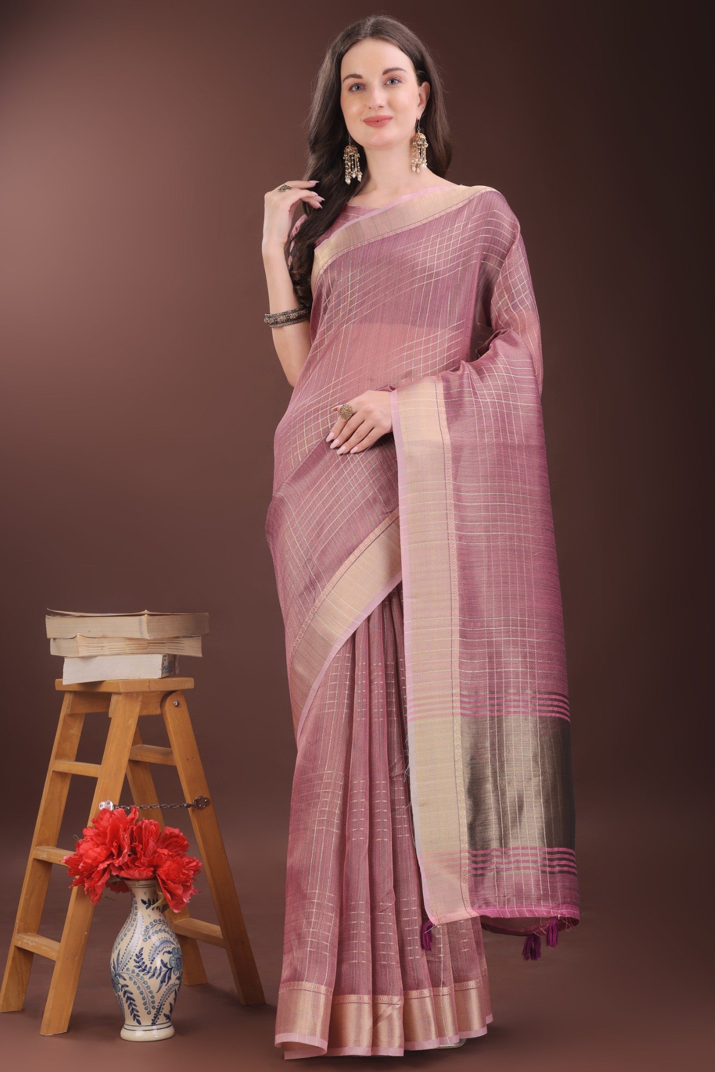 Buy MySilkLove Pastel Pink Woven Organza Saree Online