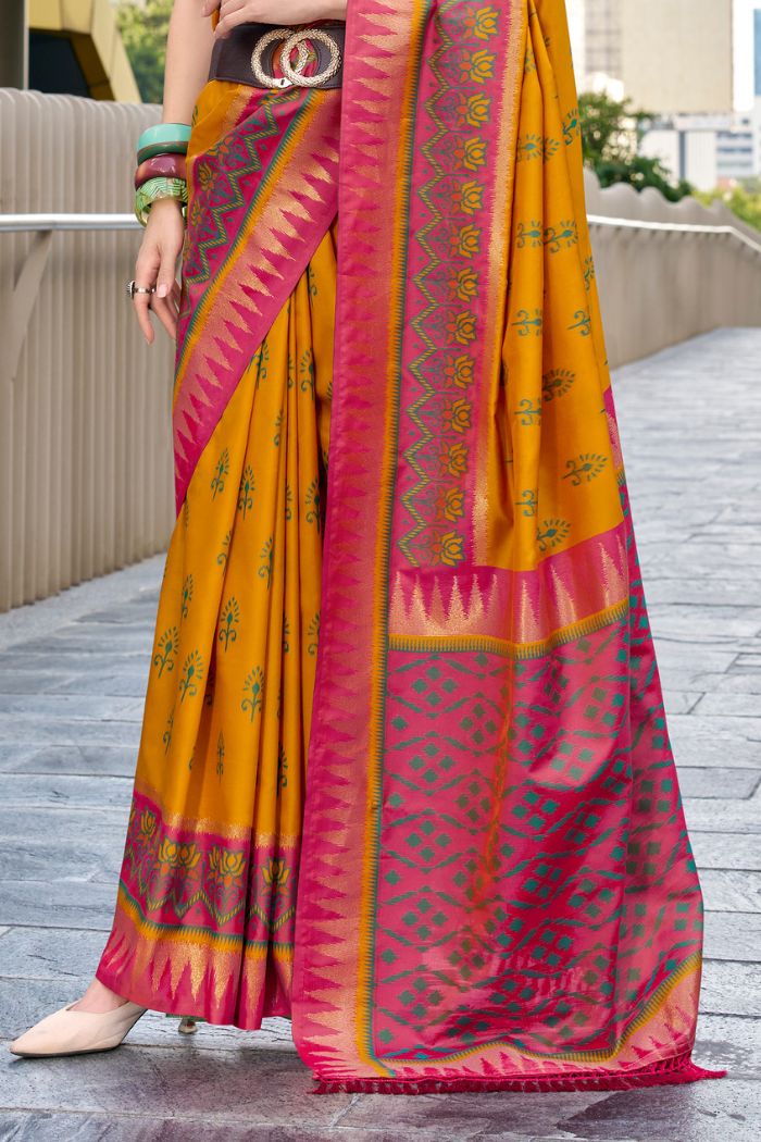 Buy MySilkLove Antique Yellow Woven Banarasi Saree Online