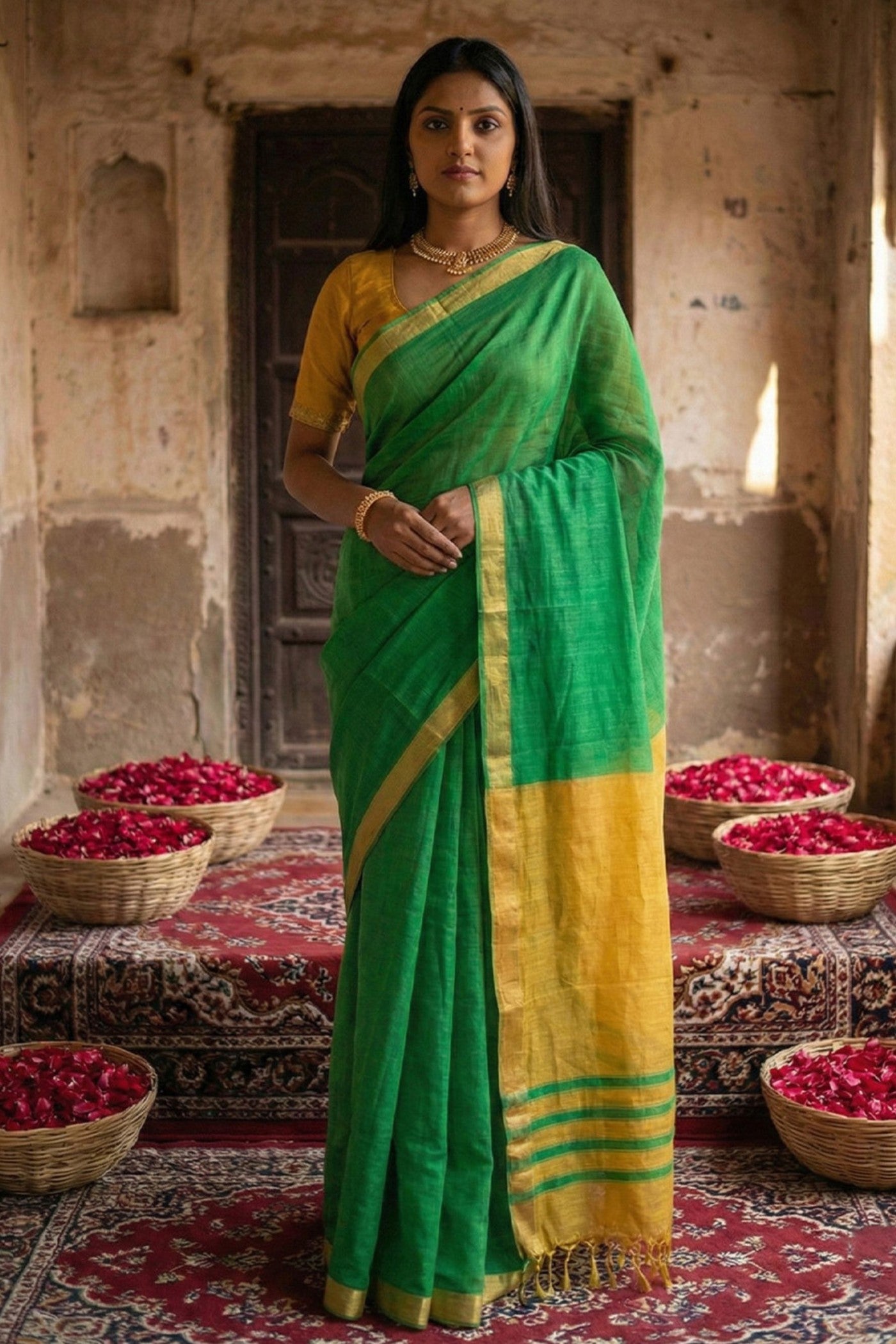 Buy MySilkLove Basil Green Cotton Silk Saree Online