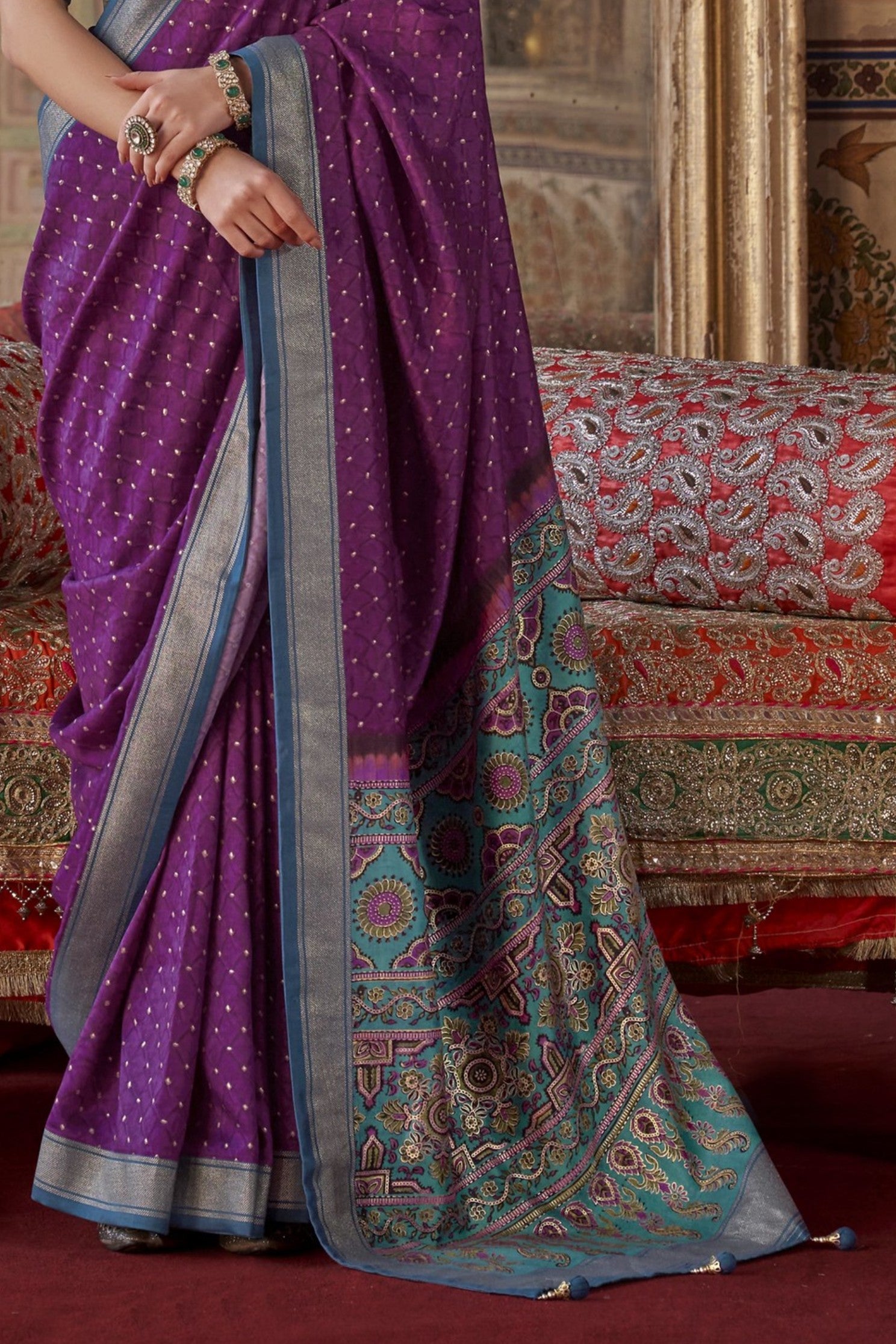 Buy MySilkLove Purple Jam Printed Banarasi Saree Online