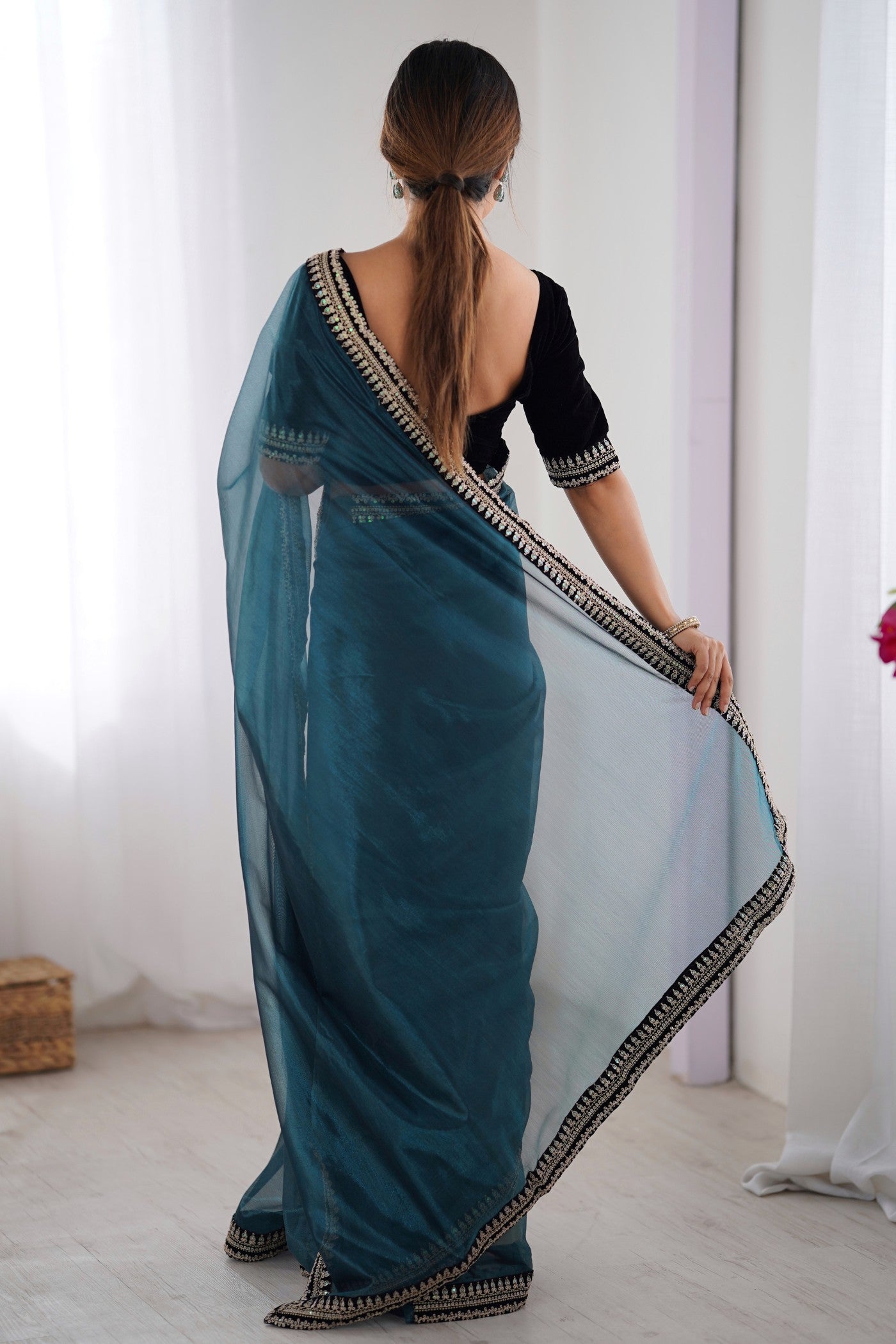 Buy MySilkLove Berry Blue Partywear Net Saree Online