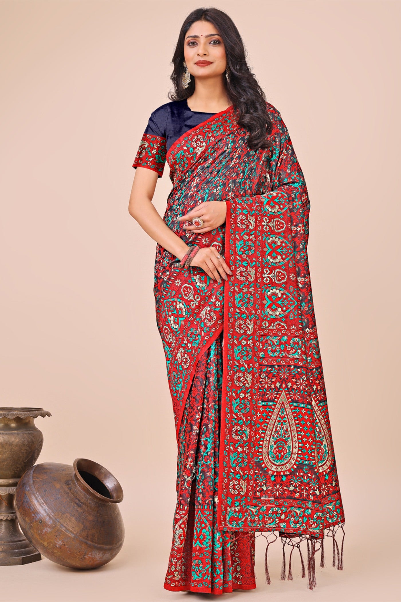 Buy MySilkLove Auburn Red Woven Pashmina Saree Online