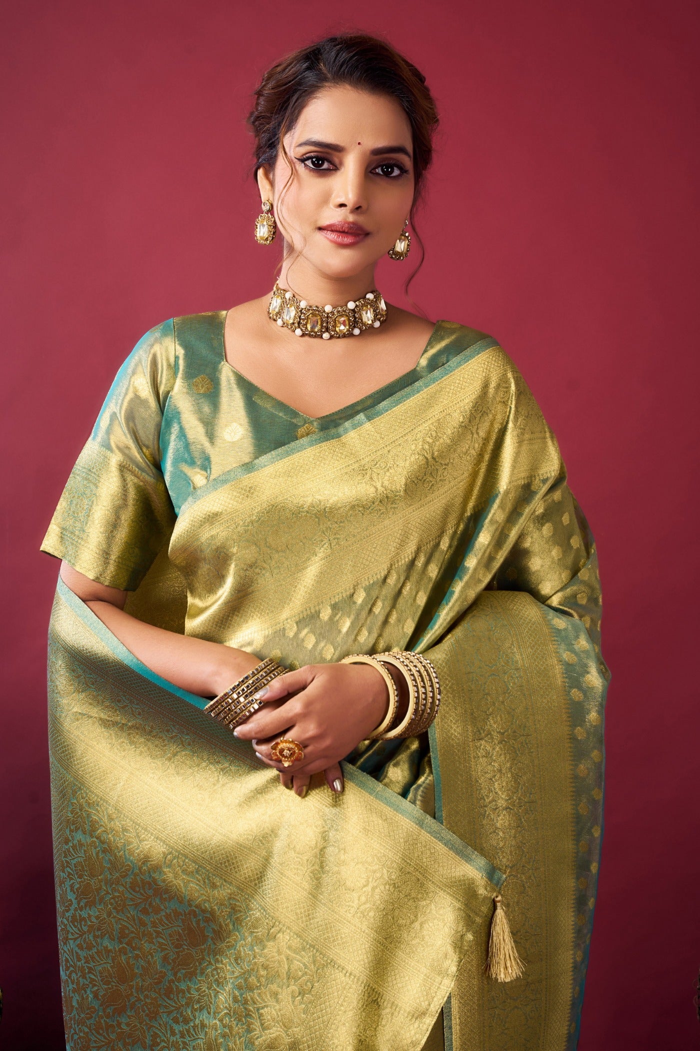 Buy MySilkLove Pine Green Handloom Tissue Silk Saree Online